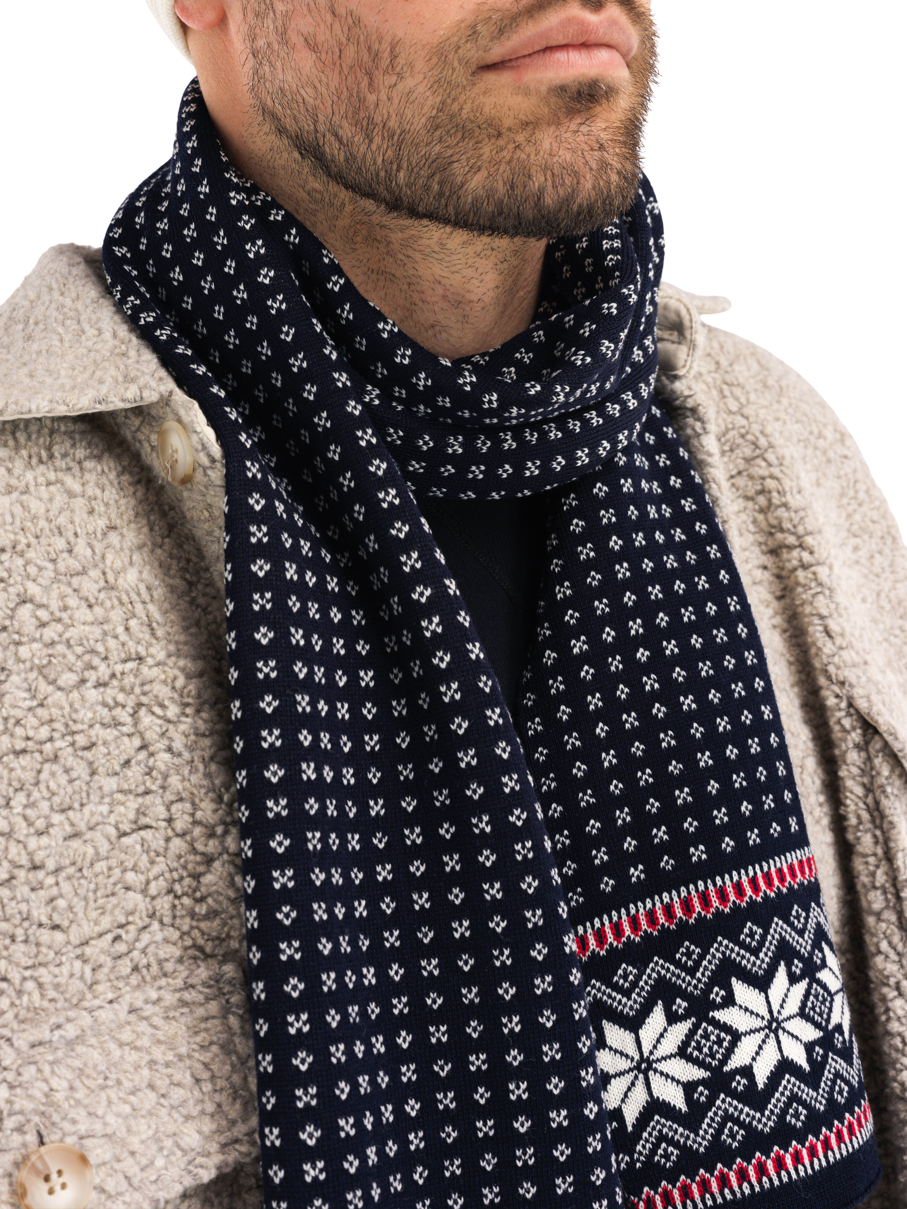 Garmisch Scarf - Merino Wool Navy Red Offwhite