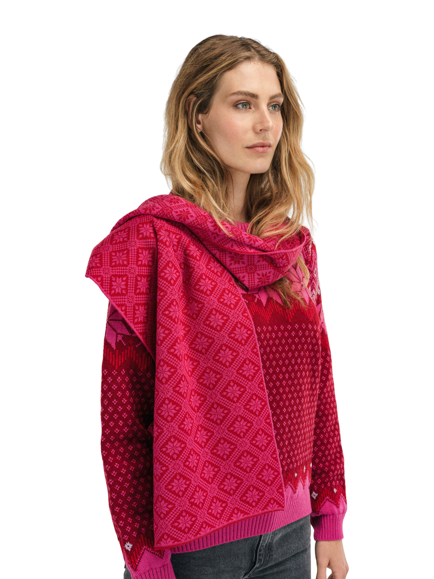 Christiania Women's Scarf - Merino Wool Raspberry Allium