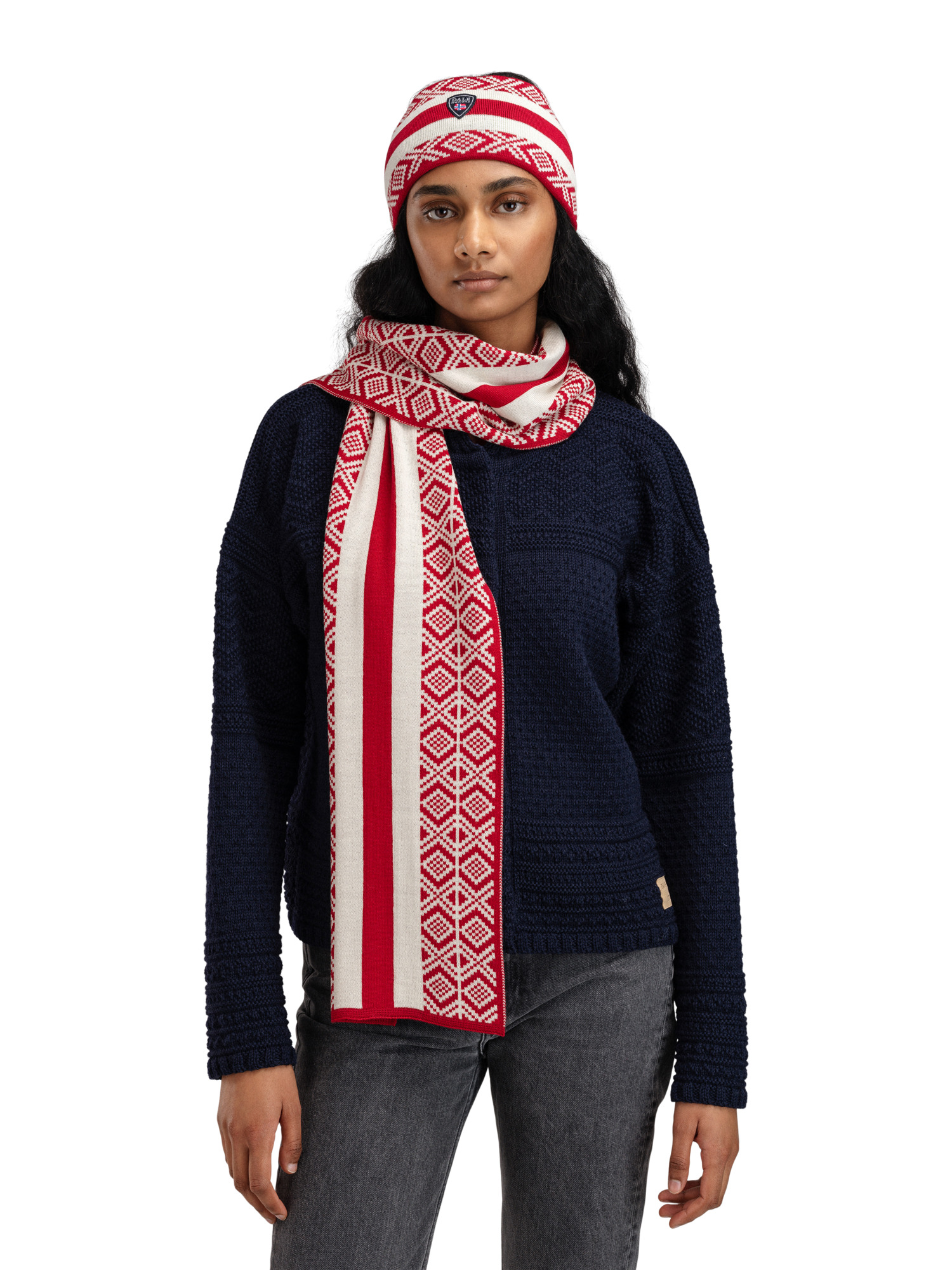 Kvitegga Scarf - Merino Wool Raspberry Offwhite