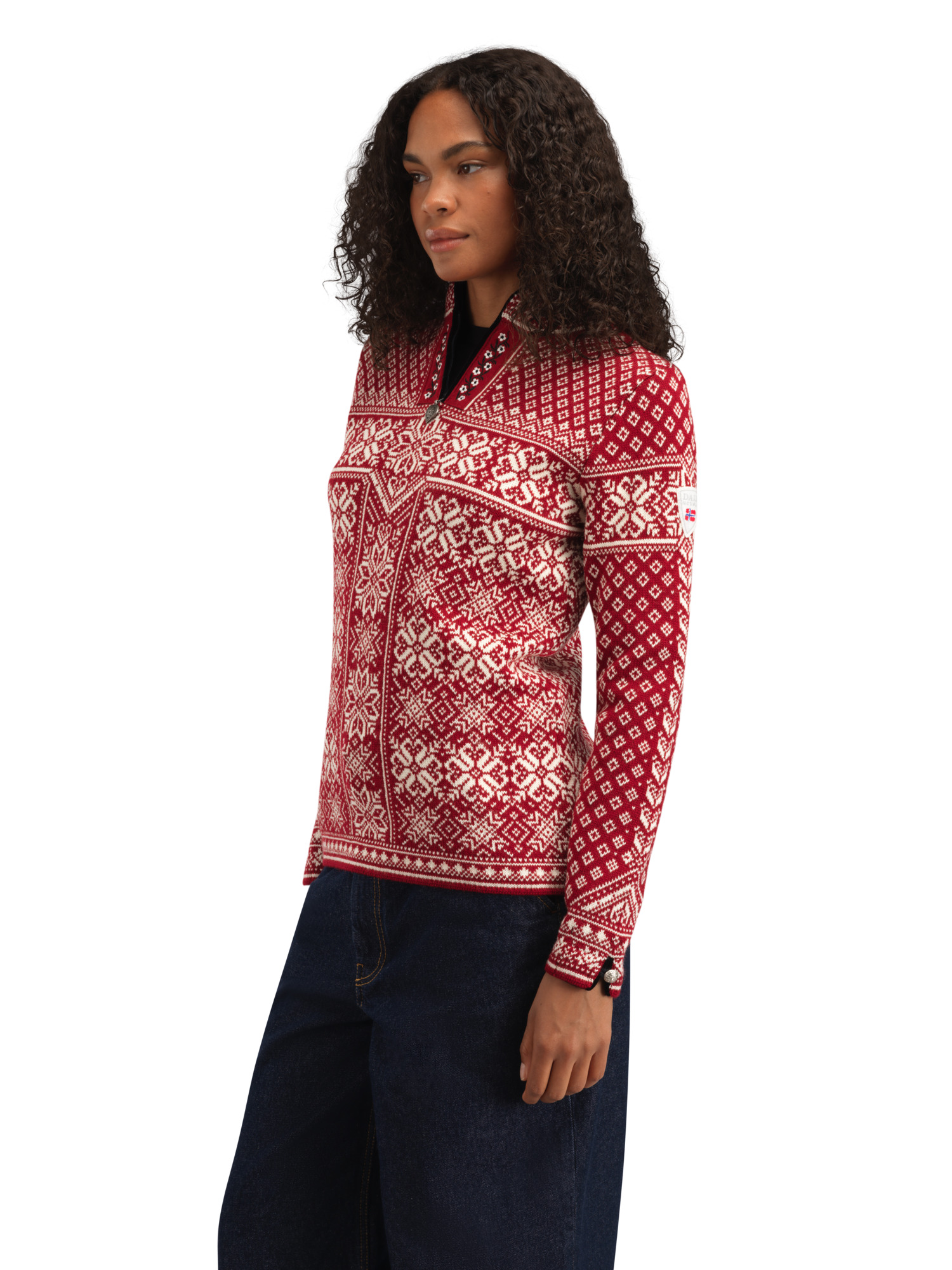Peace Fem Sweater Redrose Offwhite - Dale of Norway