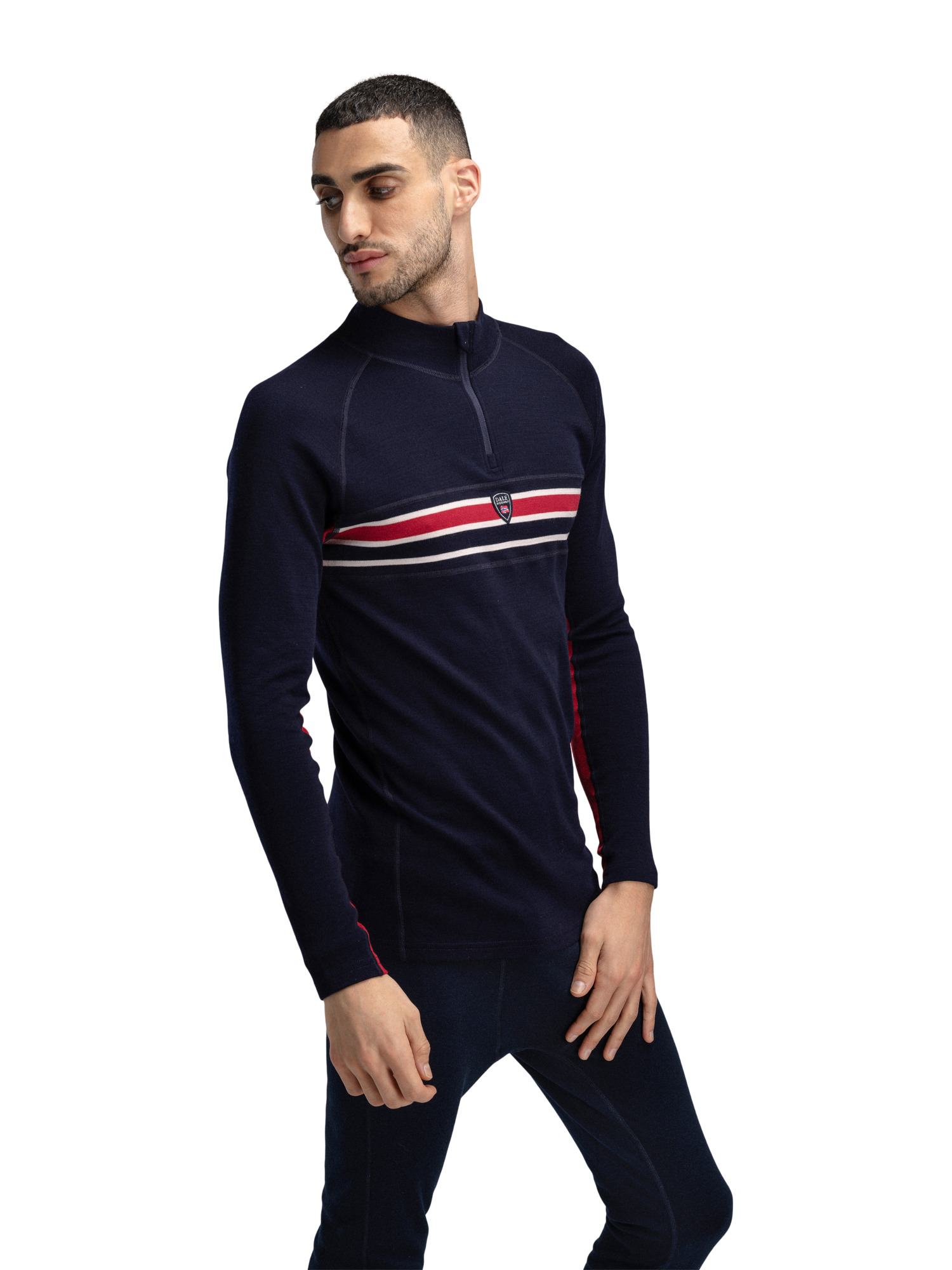 Aksla Masculine Baselayer Half zip Navy Red OffWhite - Dale of Norway