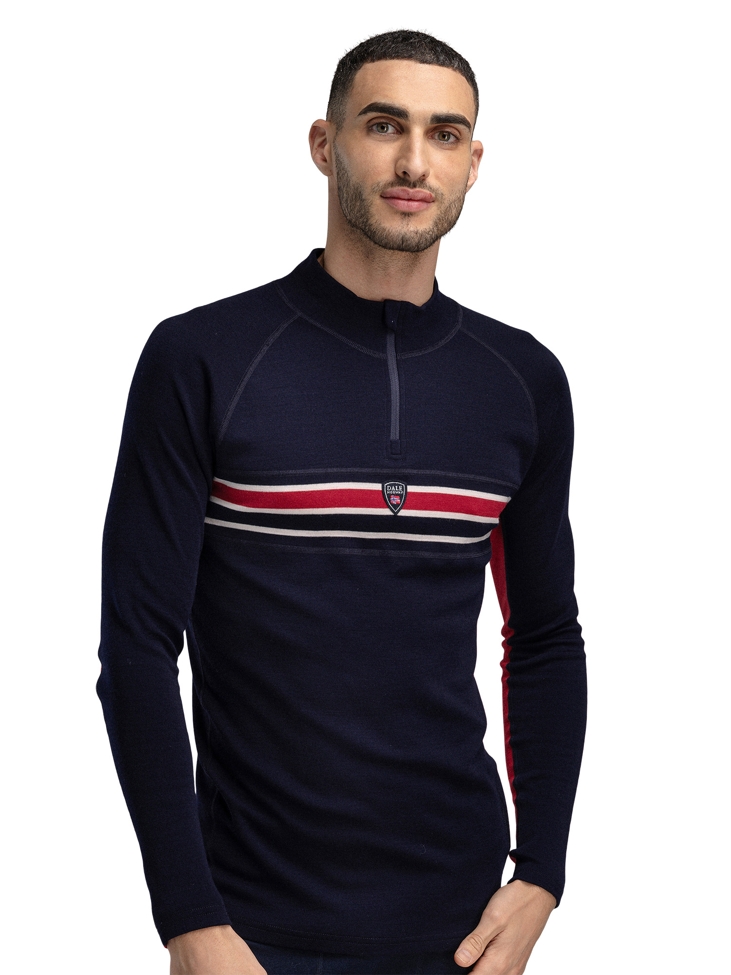 Aksla Masculine Baselayer Half zip Navy Red OffWhite - Dale of Norway