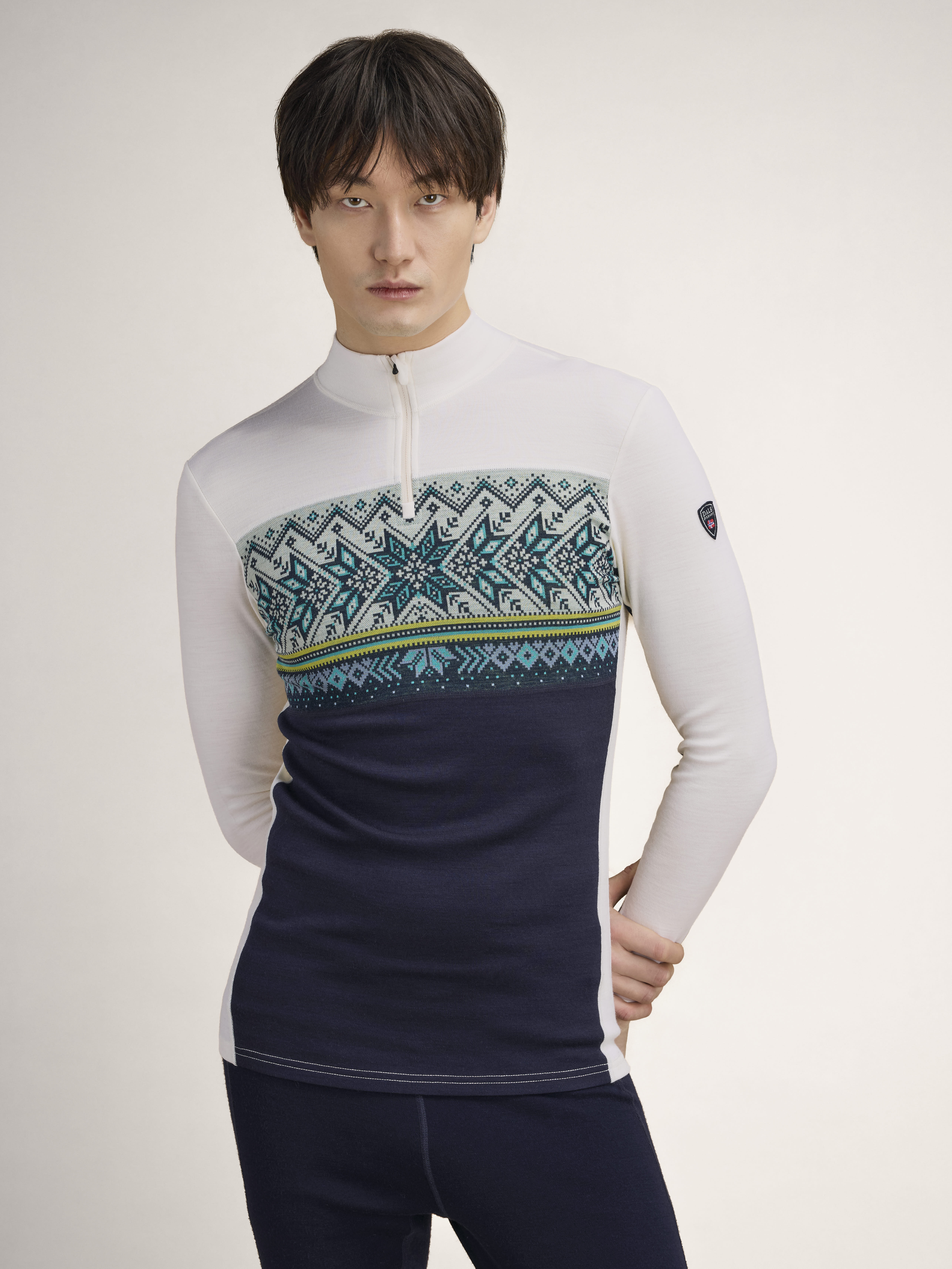 Vail Masculine Baselayer Half zip Navy OffWhite - Dale of Norway