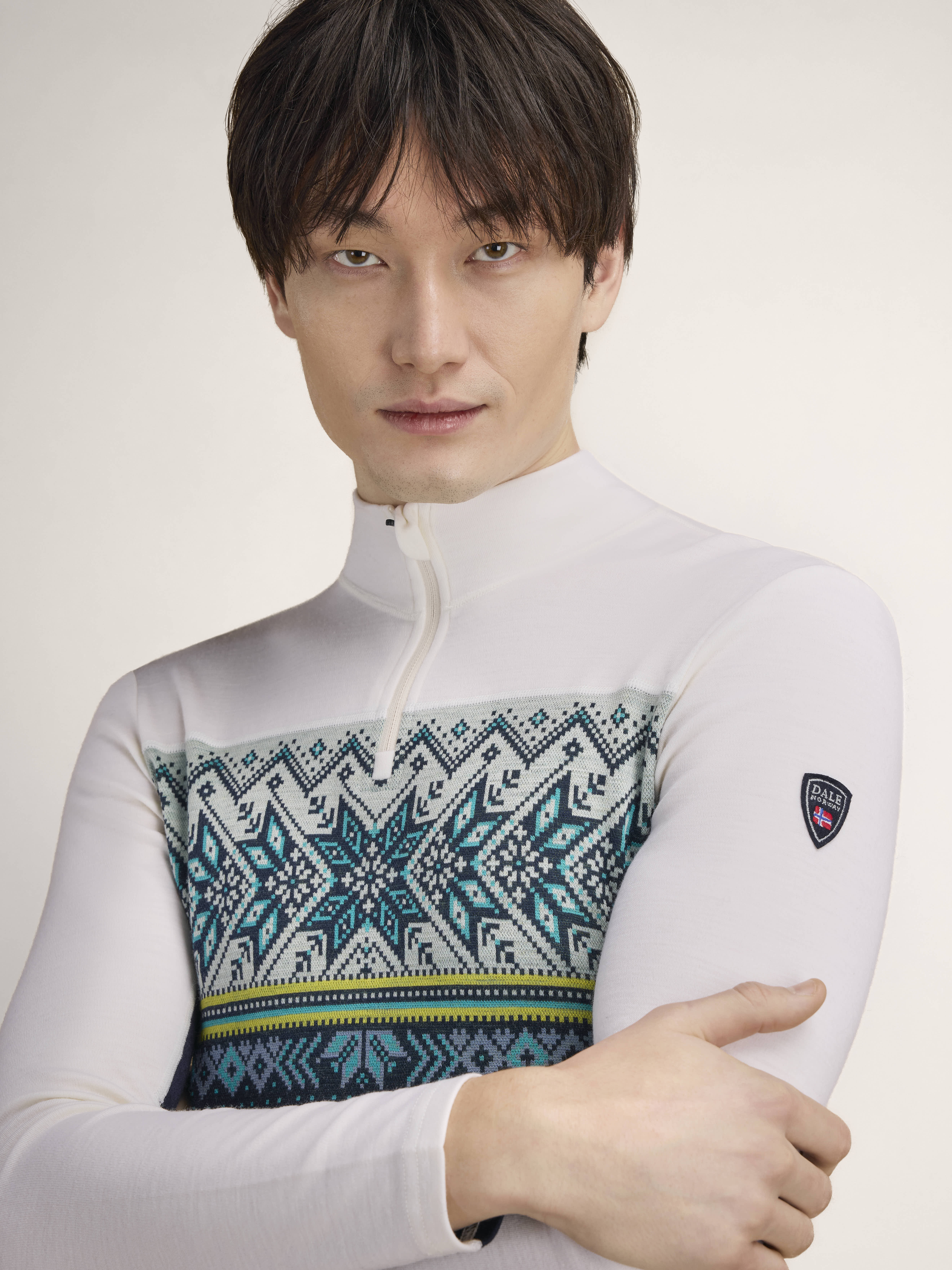 Vail Masculine Baselayer Half zip Navy OffWhite - Dale of Norway