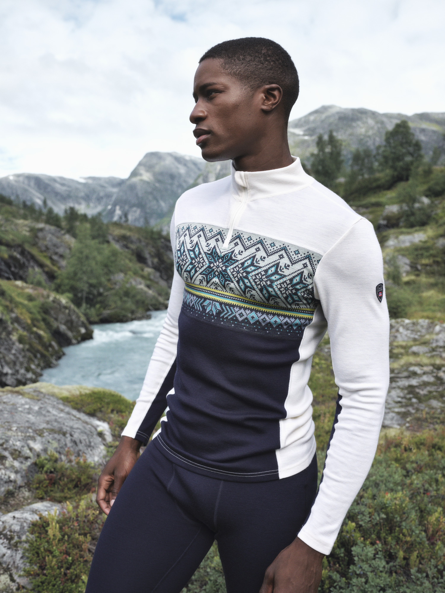 Vail Masculine Baselayer Half zip Navy OffWhite - Dale of Norway