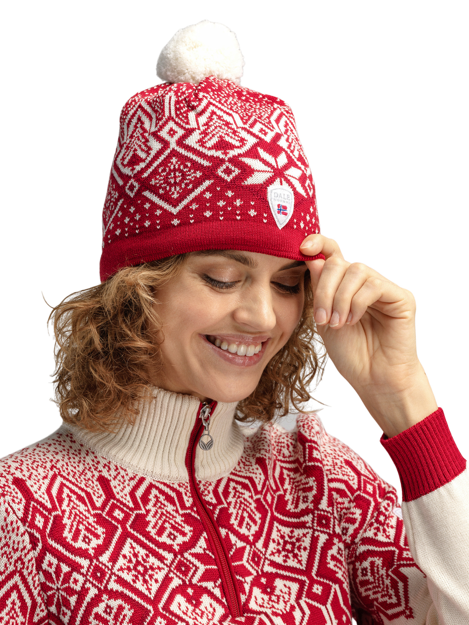Winterland wool hat - merino Raspberry Offwhite Redrose