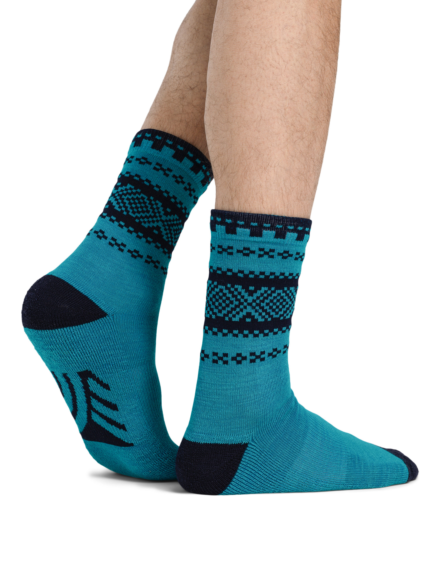 Cortina Wool Socks Crew cut Turquoise Navy