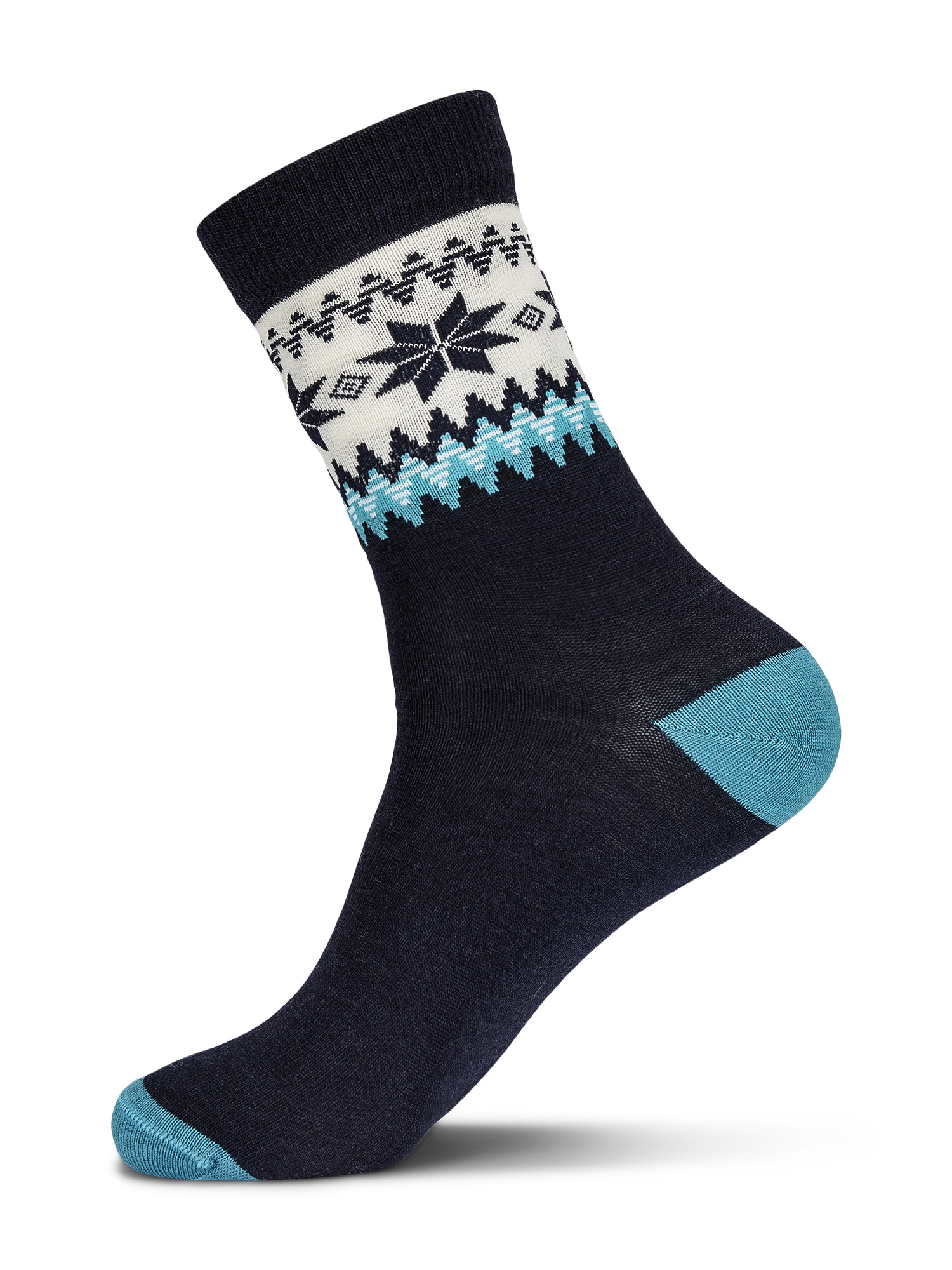Myking Wool Socks Crew cut Navy Turquoise Offwhite