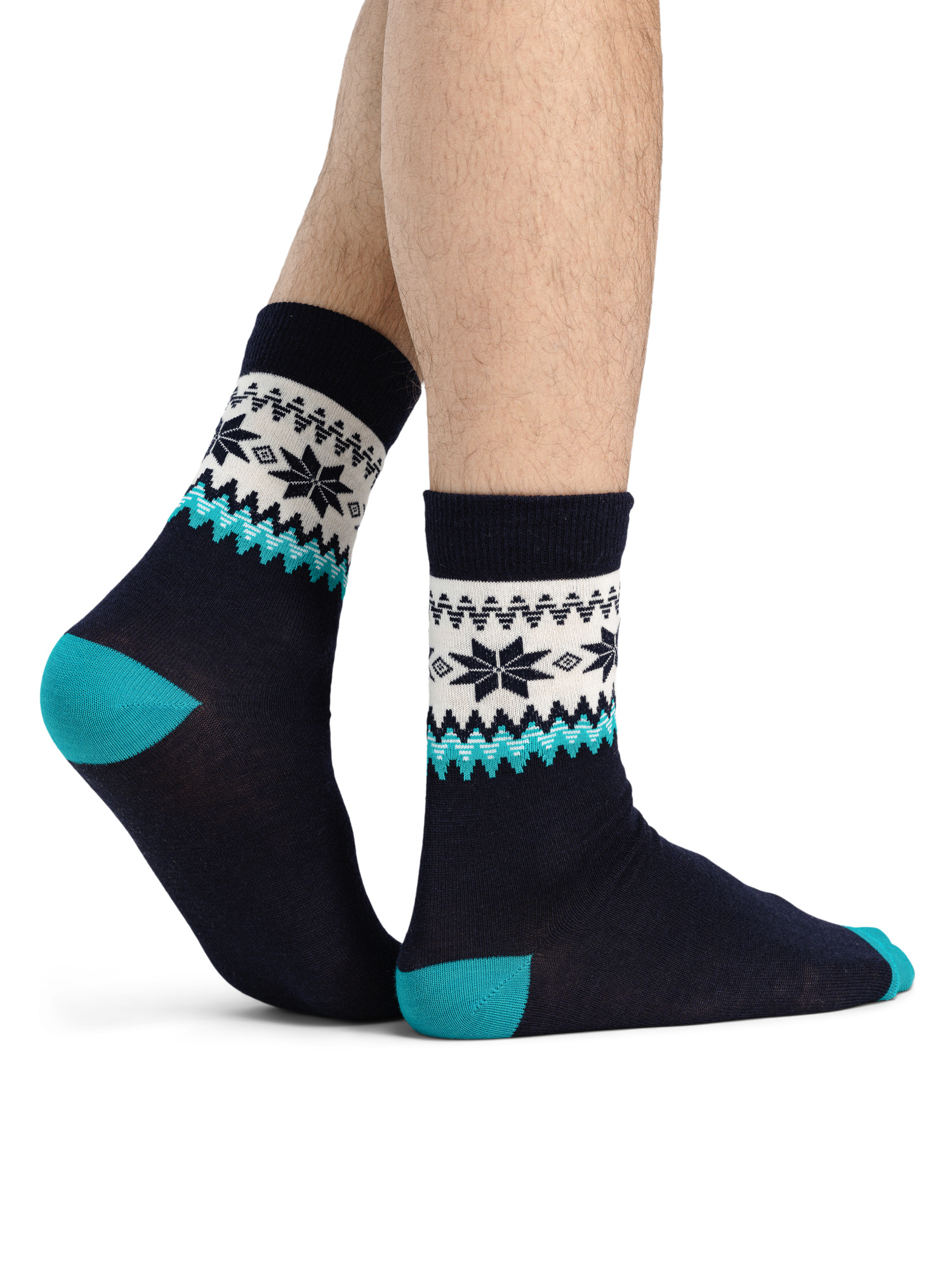 Myking Wool Socks Crew cut Navy Turquoise Offwhite