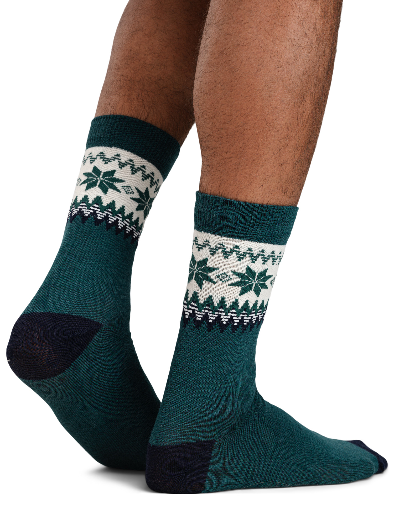 Myking Wool Socks Crew cut Pine Green Offwhite