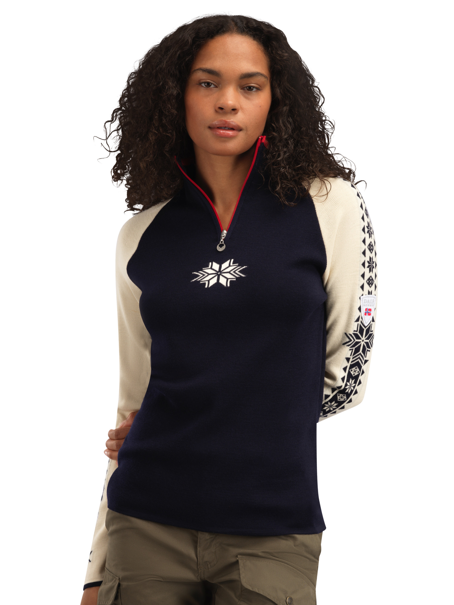Geilo Women’s Sweater - Merino Wool Navy Offwhite Raspberry