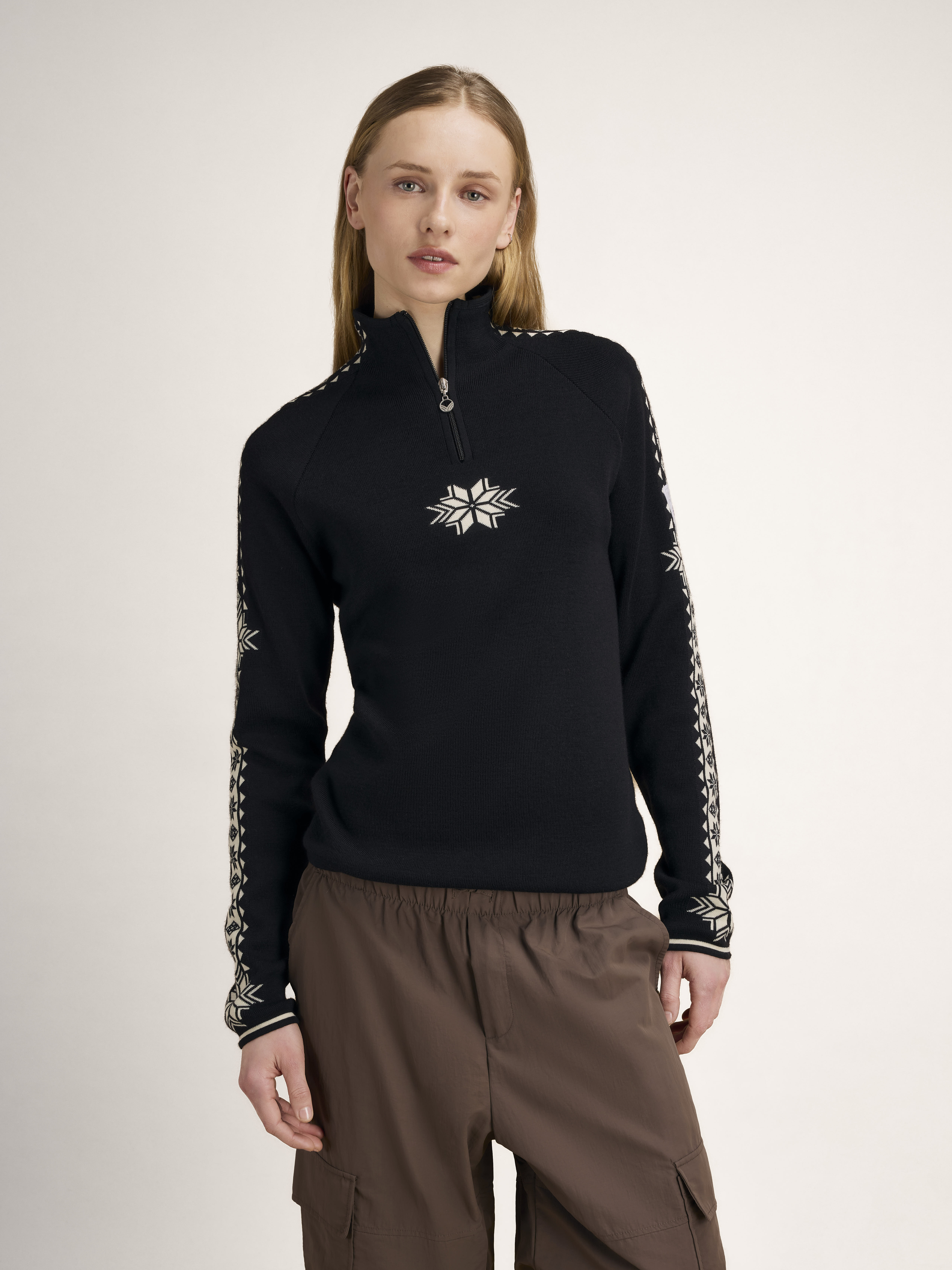 Geilo Women’s Sweater - Merino Wool Black Offwhite