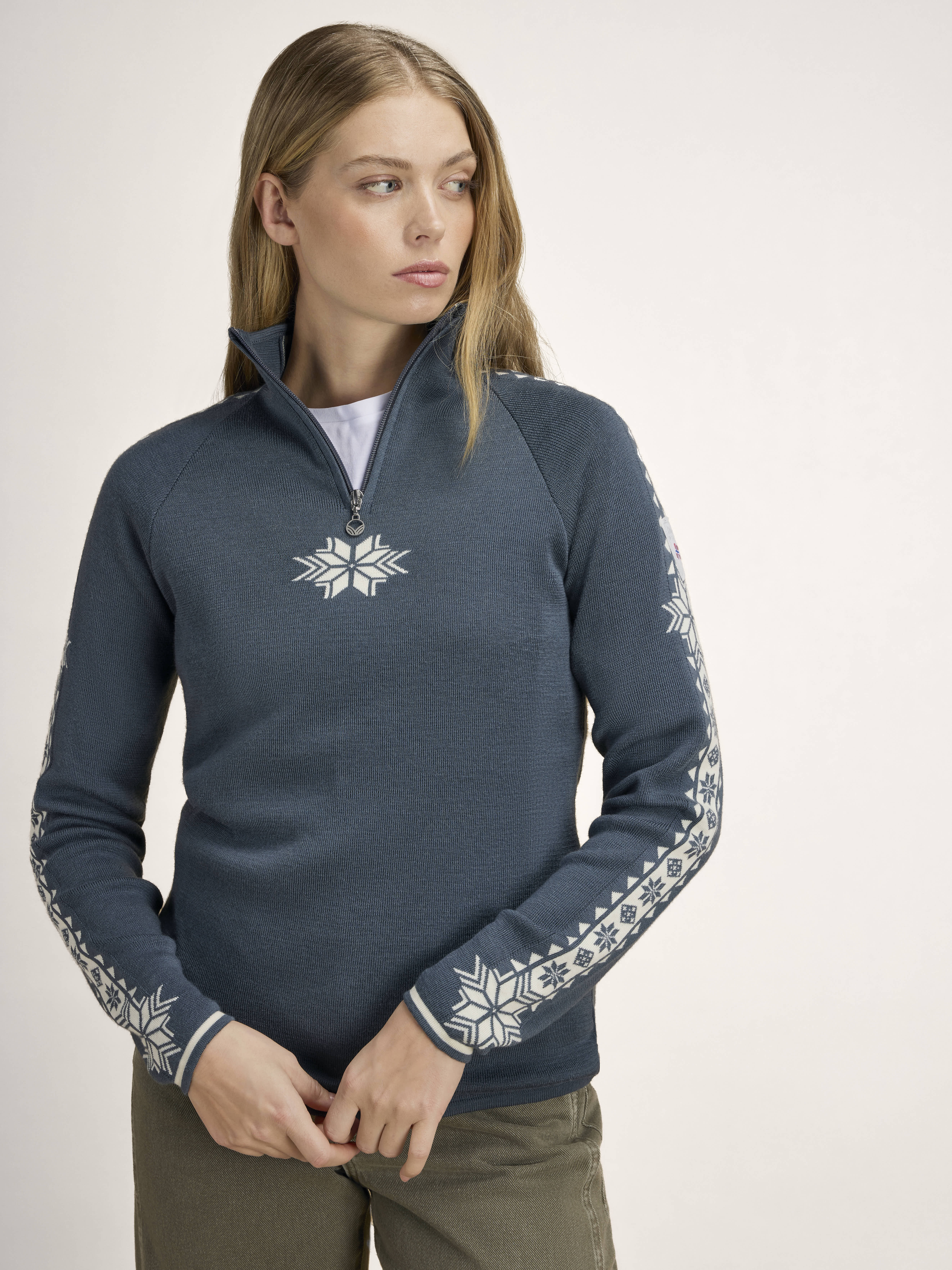 Geilo Women’s Sweater - Merino Wool Steel Offwhite