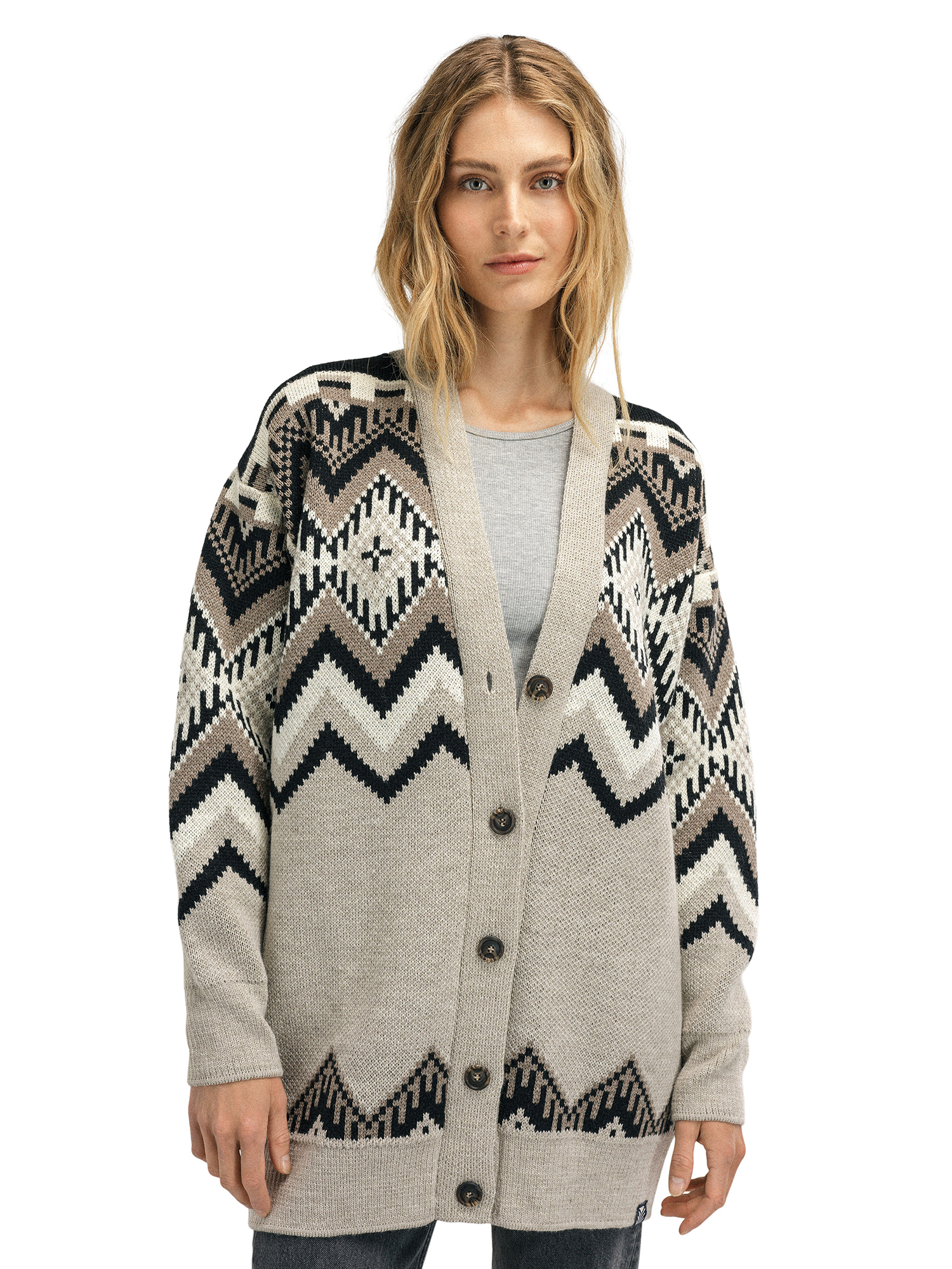 Skåla Women's Cardigan Sand Black Offwhite