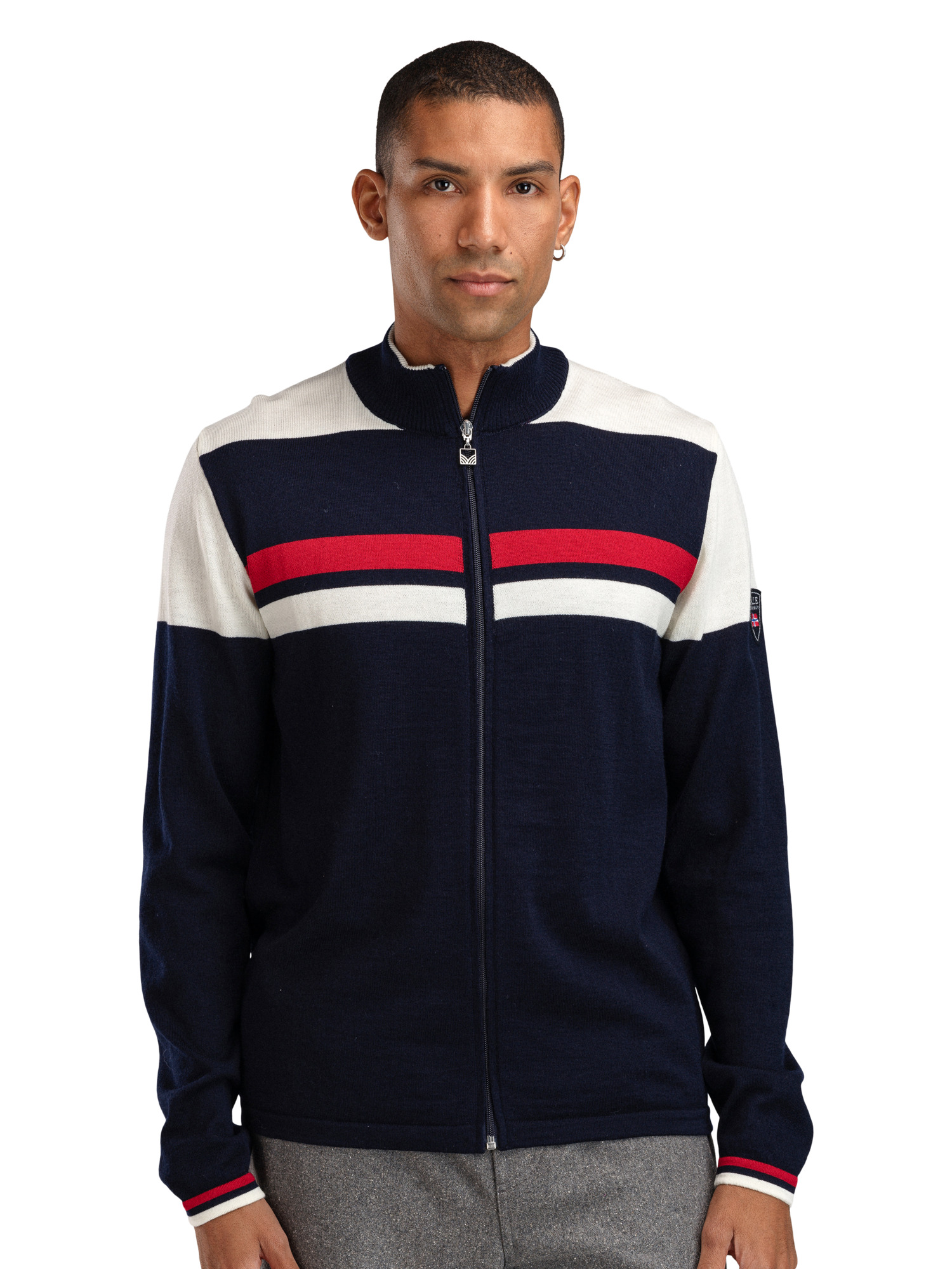 Mount Stello Men's Jacket - Merino Wool Navy Offwhite Raspberry