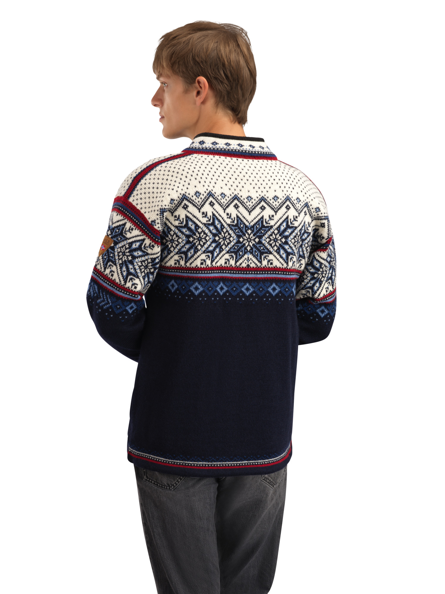 Vail Masc Sweater Midnightnavy Redrose Offwhite - Dale of Norway