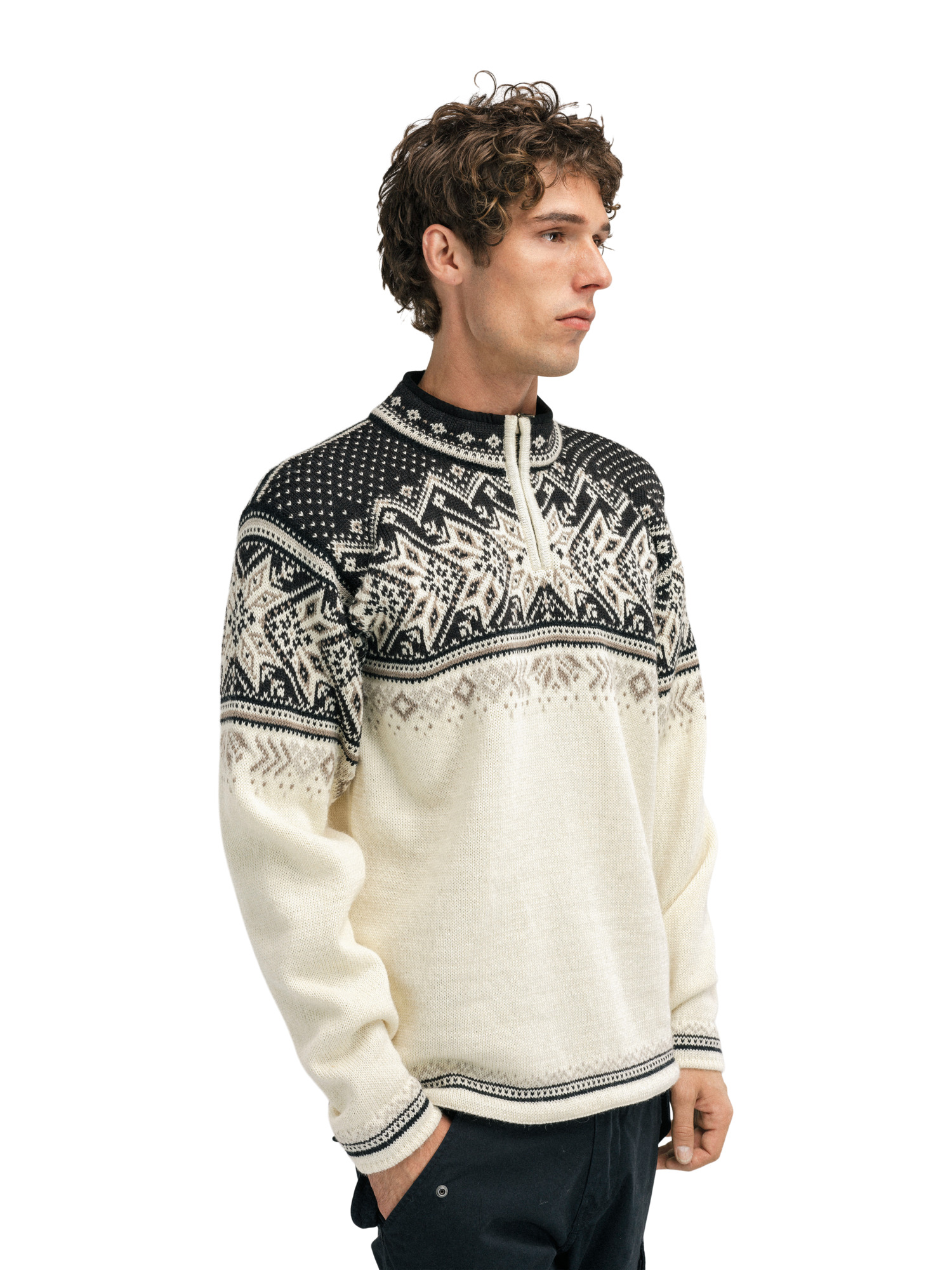 Vail Masc Sweater Offwhite Coffee Sandstone - Dale of Norway