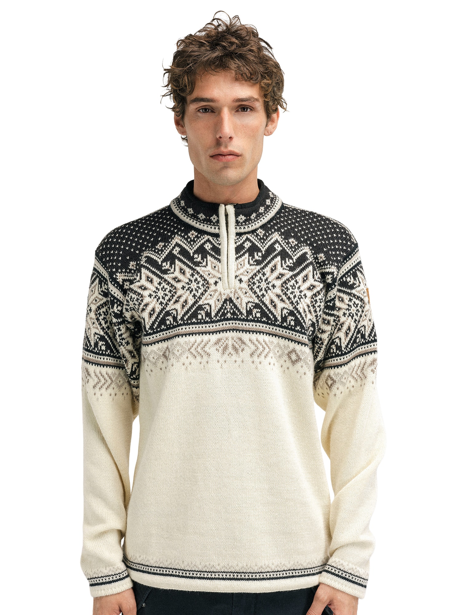 Vail Masc Sweater Offwhite Coffee Sandstone - Dale of Norway