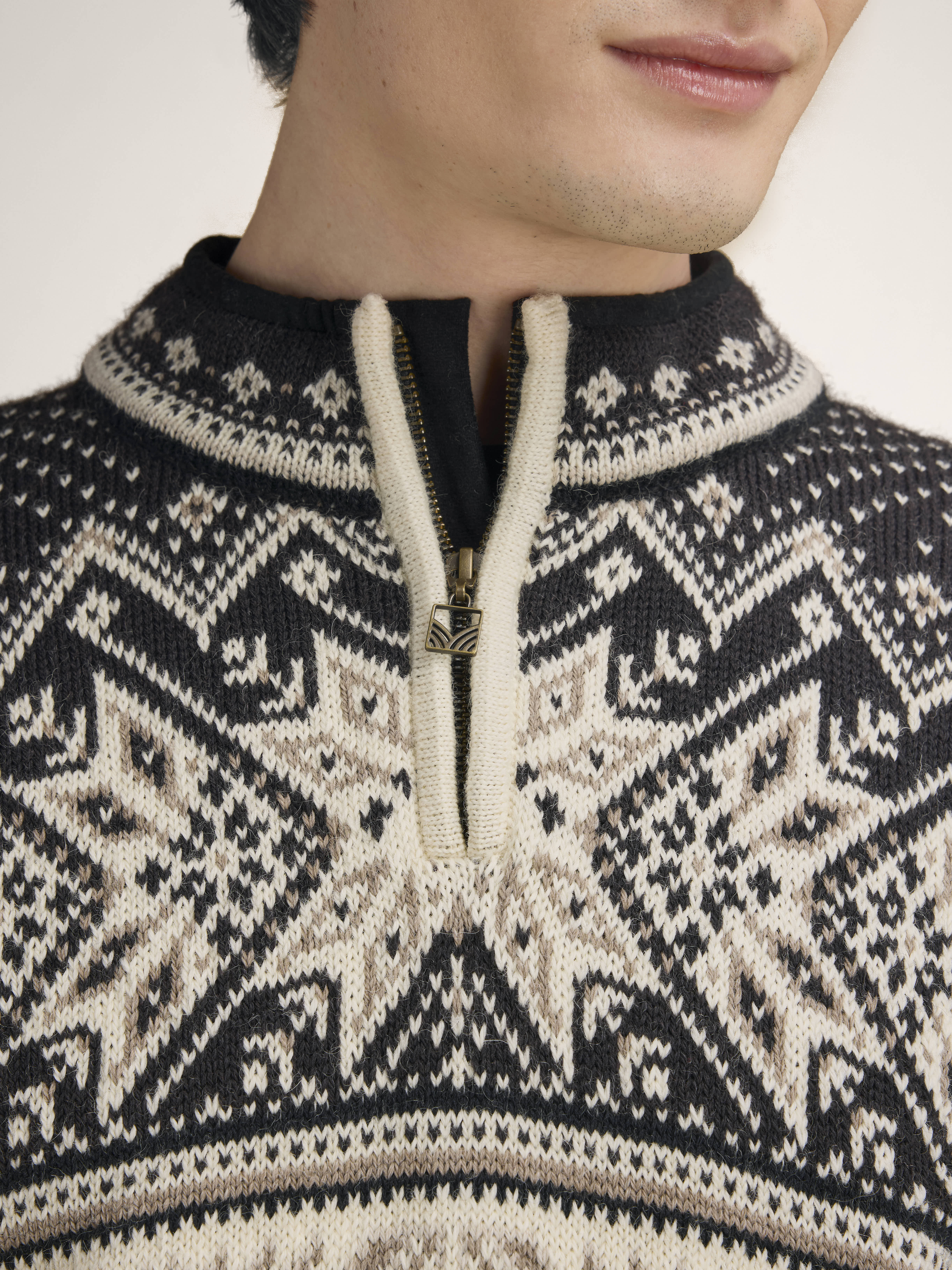Vail Men's Sweater - Norwegian Wool Offwhite Coffee Sandstone