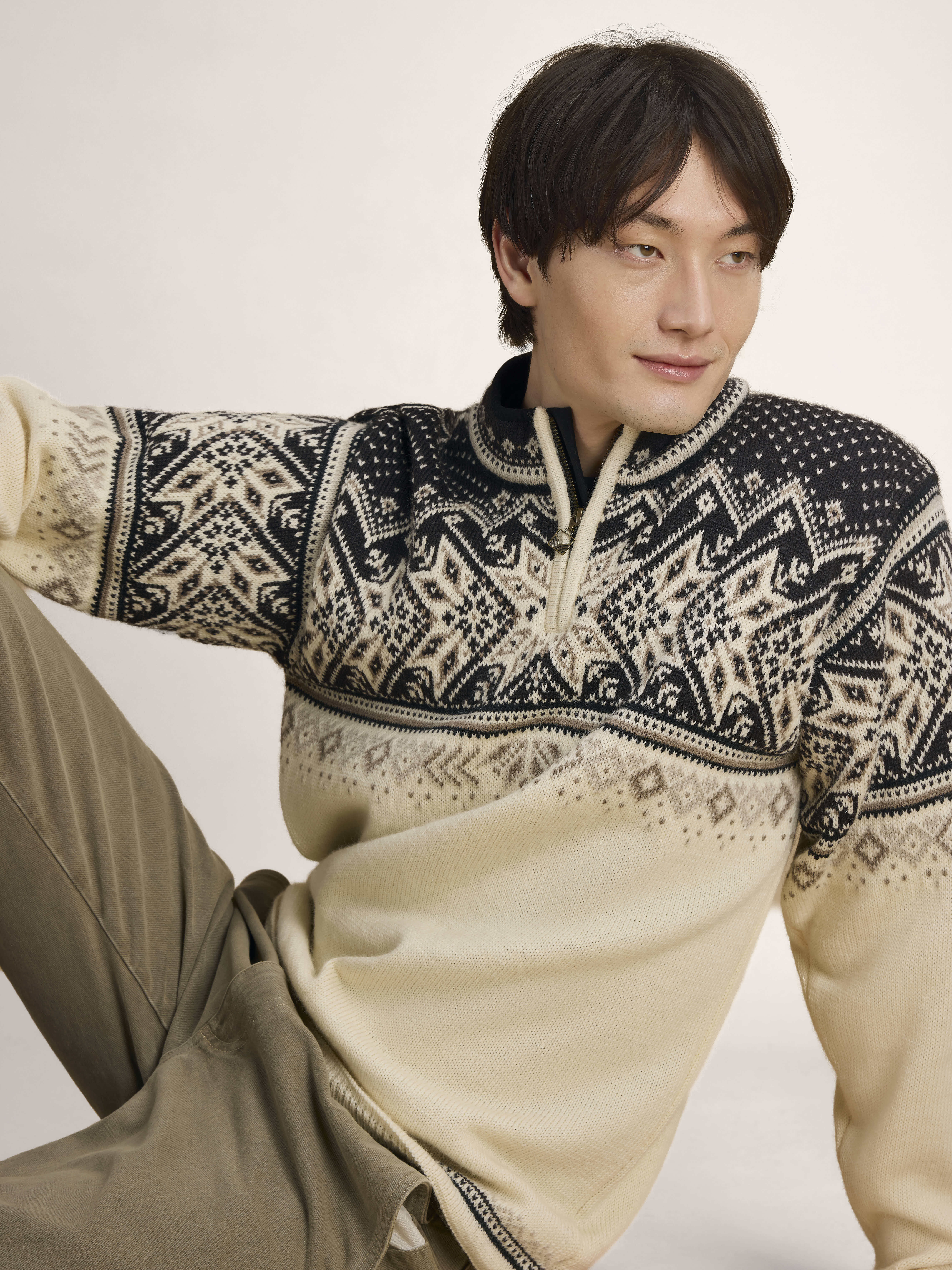 Vail Men's Sweater - Norwegian Wool Offwhite Coffee Sandstone