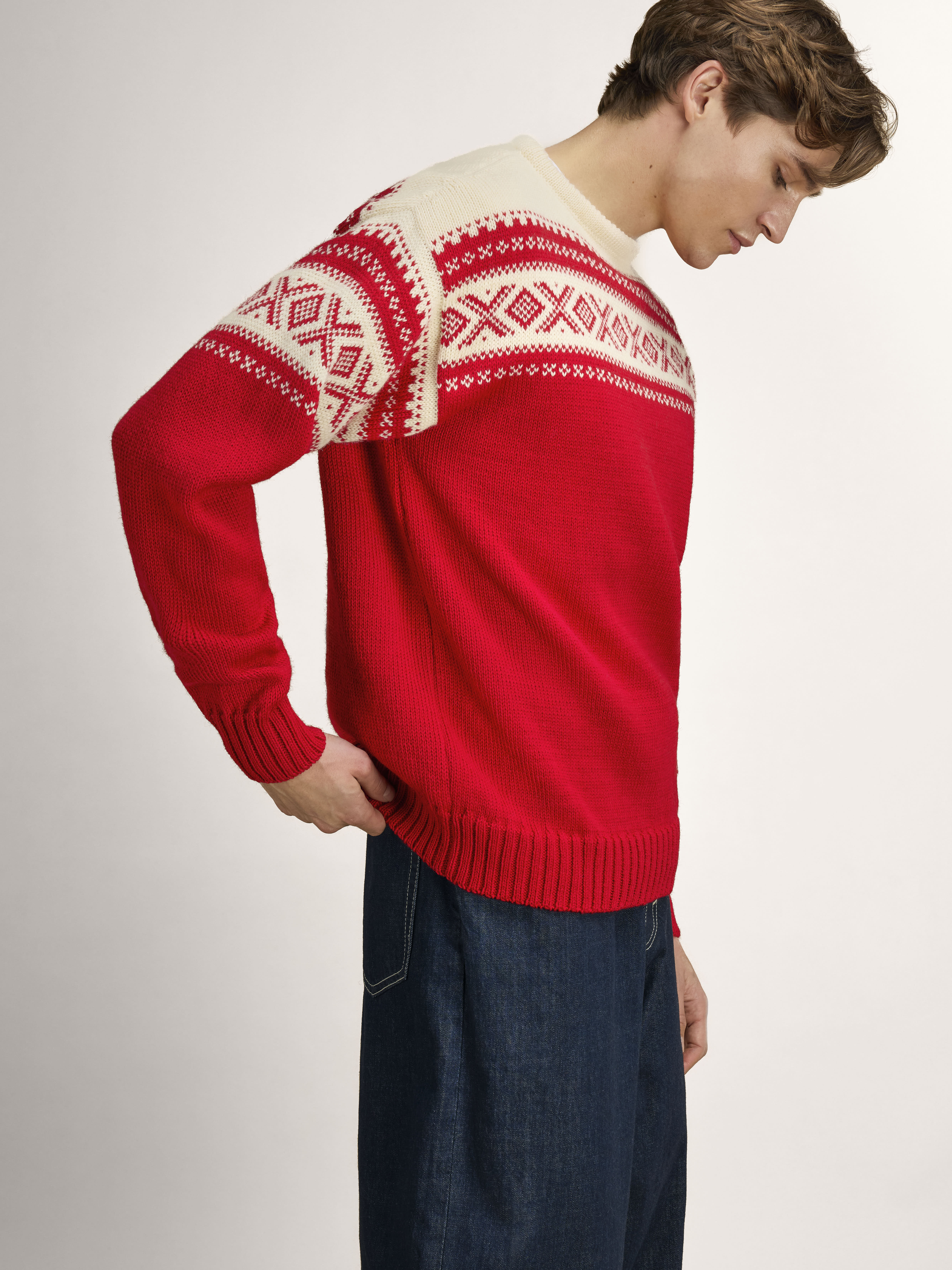 Cortina 1956 Sweater - Norwegian Wool Raspberry Offwhite