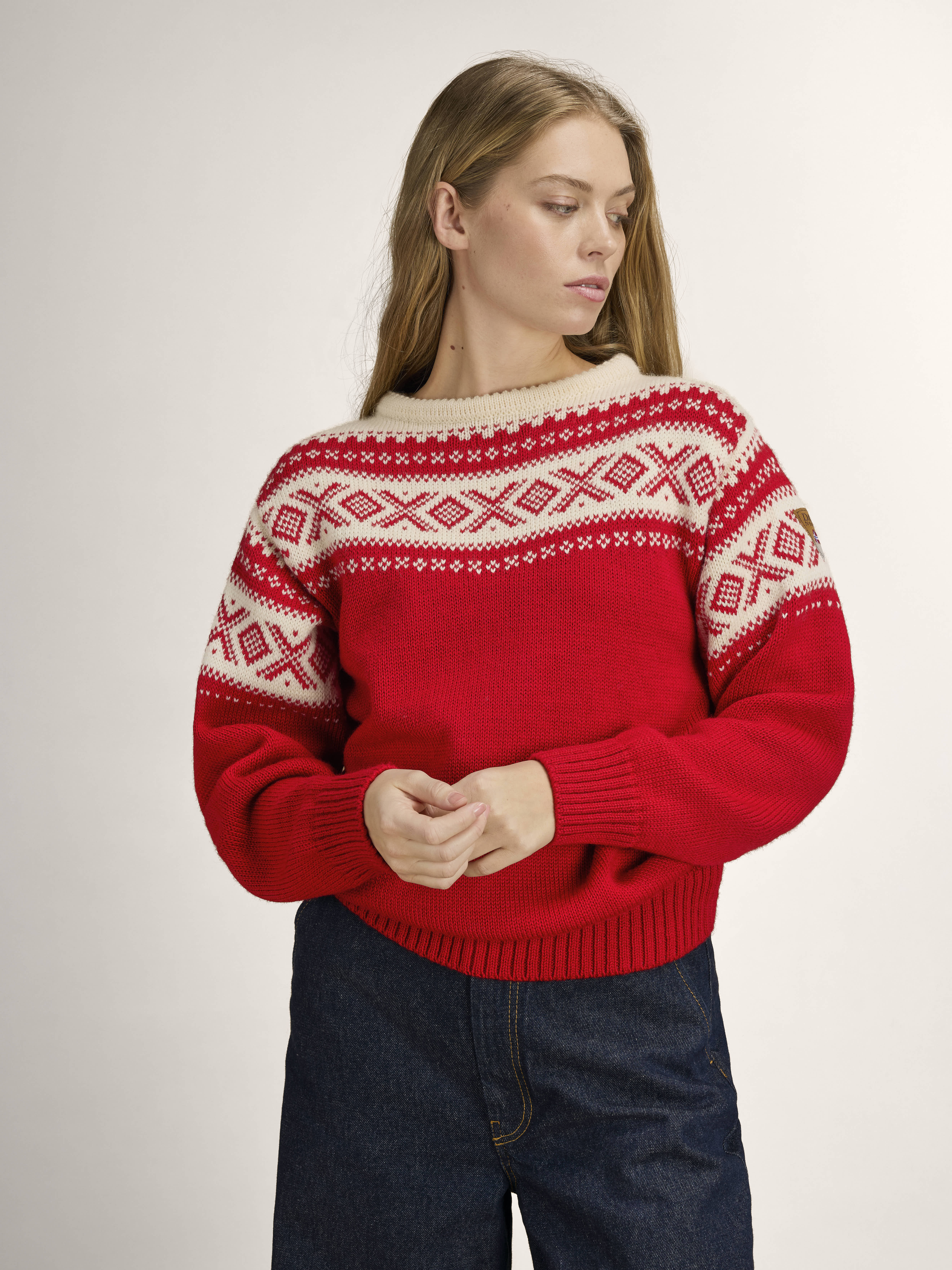 Cortina 1956 Sweater - Norwegian Wool Raspberry Offwhite