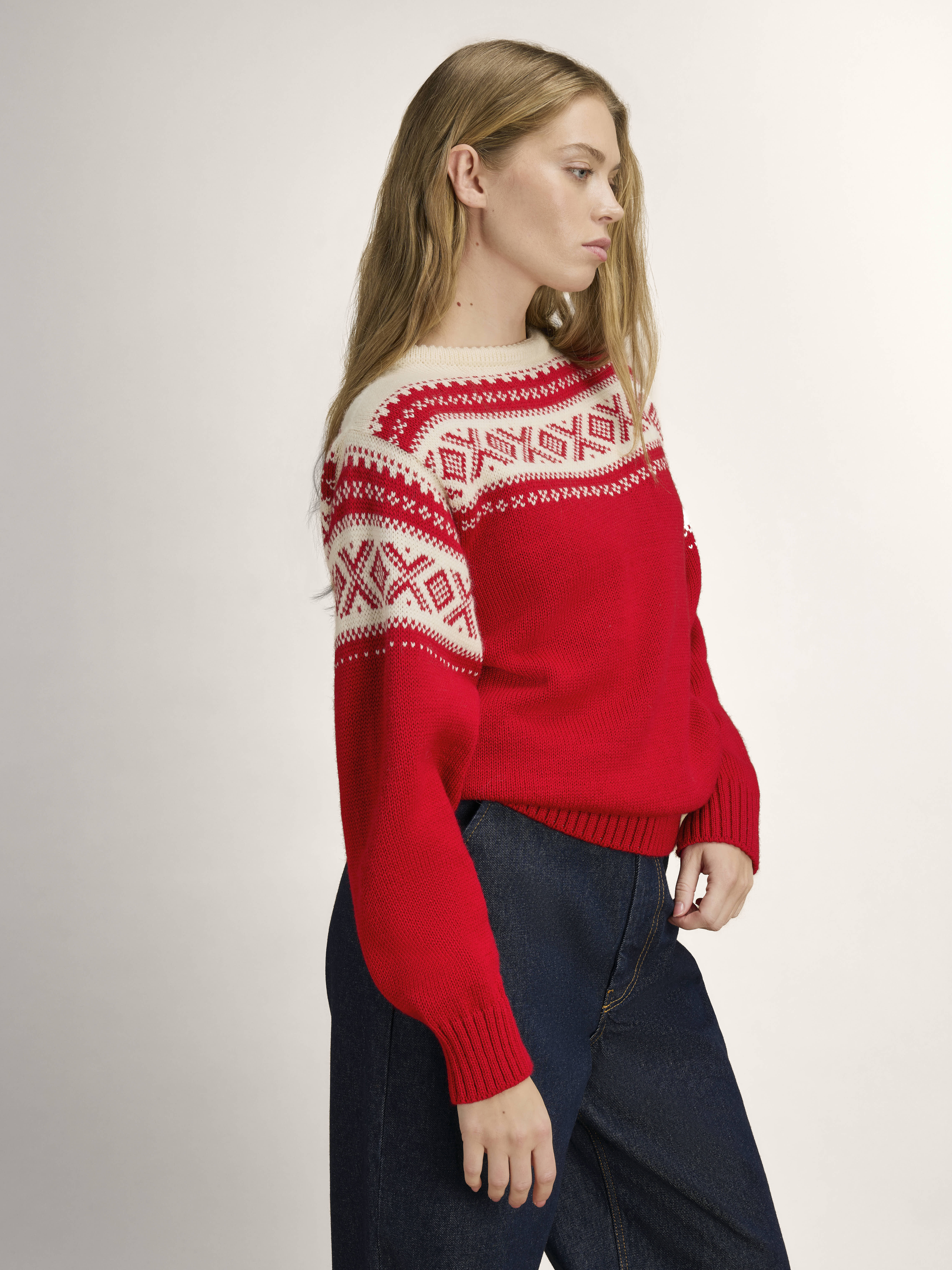 Cortina 1956 Sweater - Norwegian Wool Raspberry Offwhite
