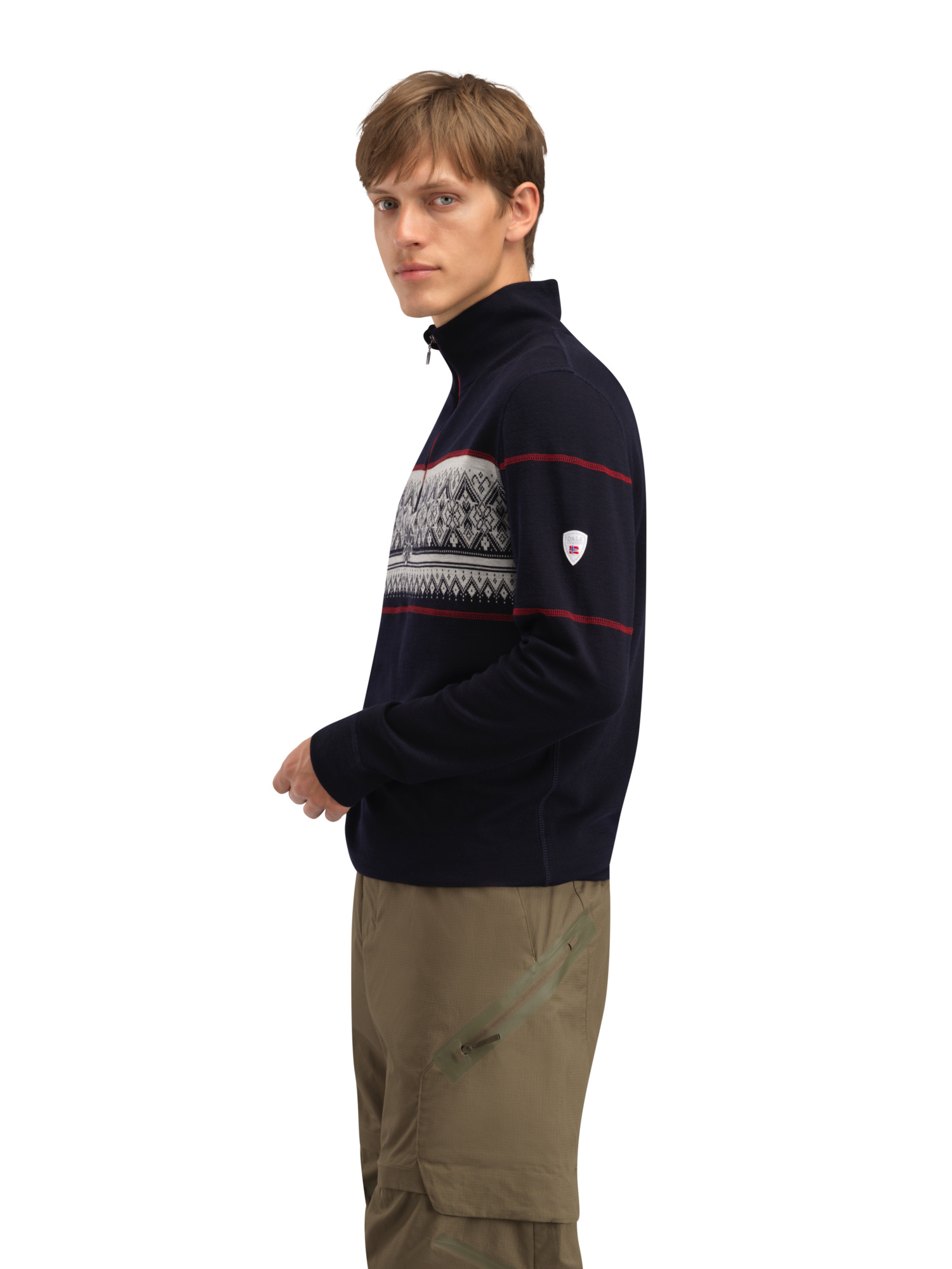 Moritz Superfine Men’s Sweater - Superfine Merino Navy White Raspberry