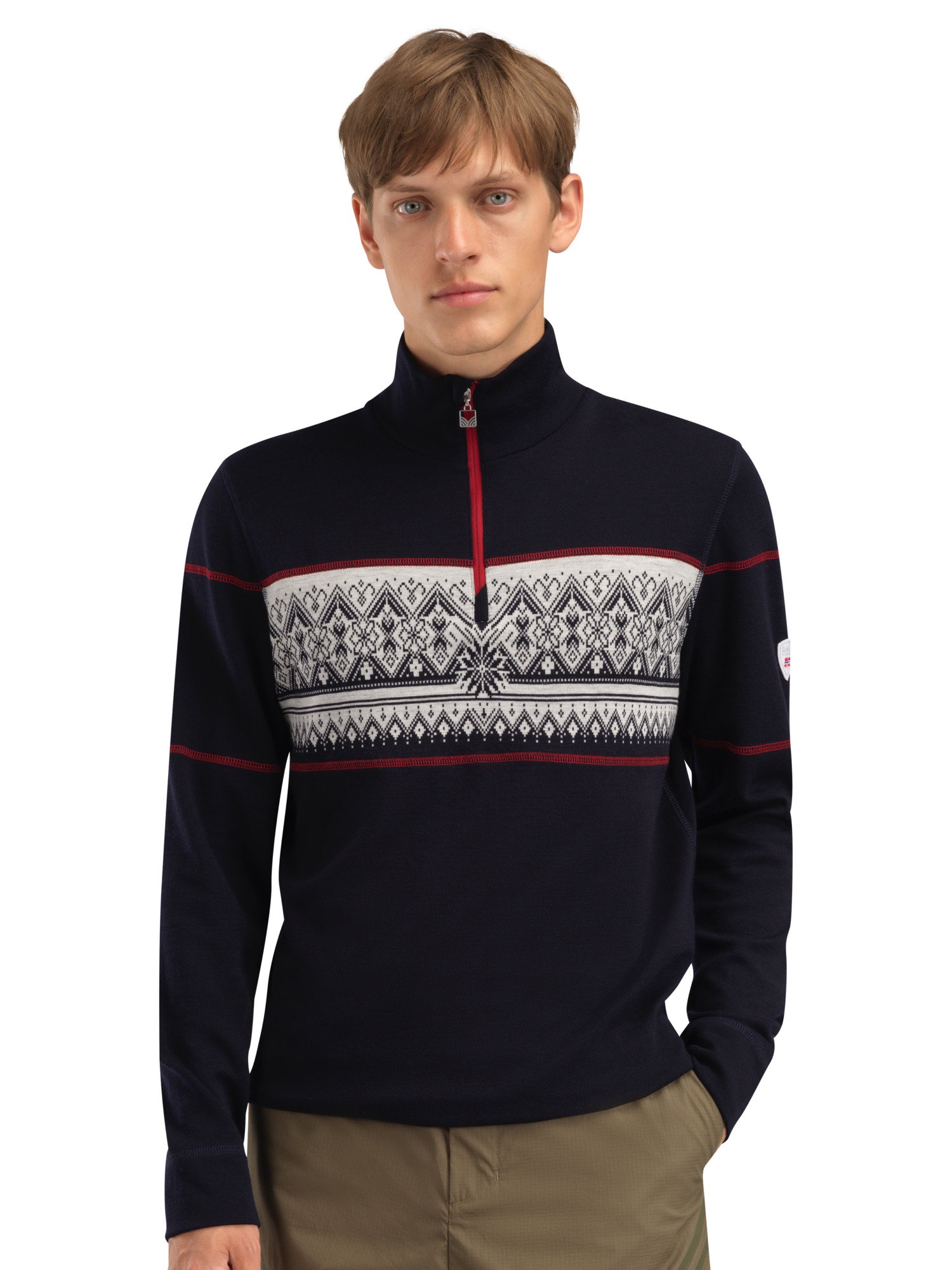 Moritz Superfine Men’s Sweater - Superfine Merino Navy White Raspberry
