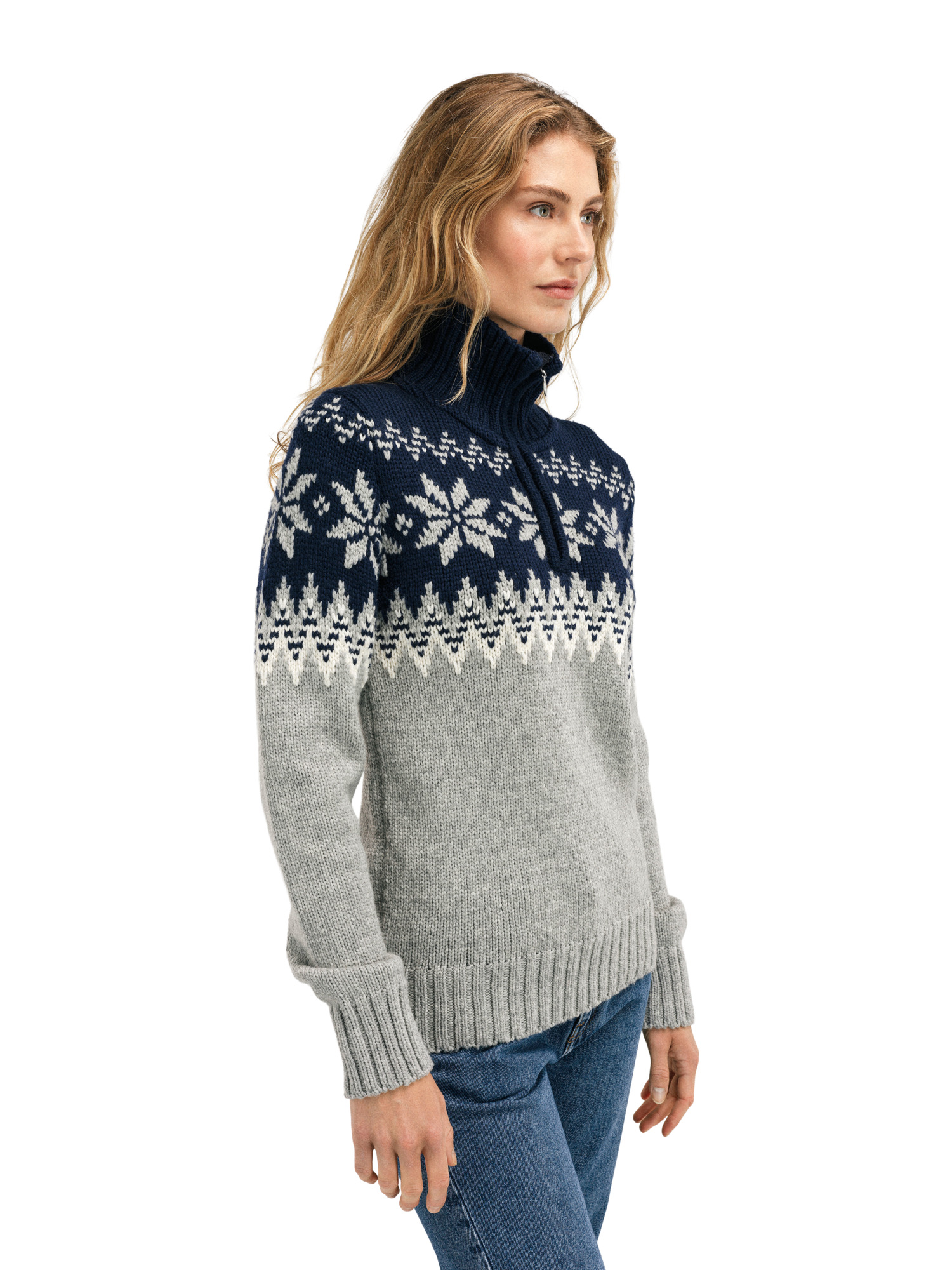 Myking Fem Sweater Lightcharcoal Offwhite Navy - Dale of Norway