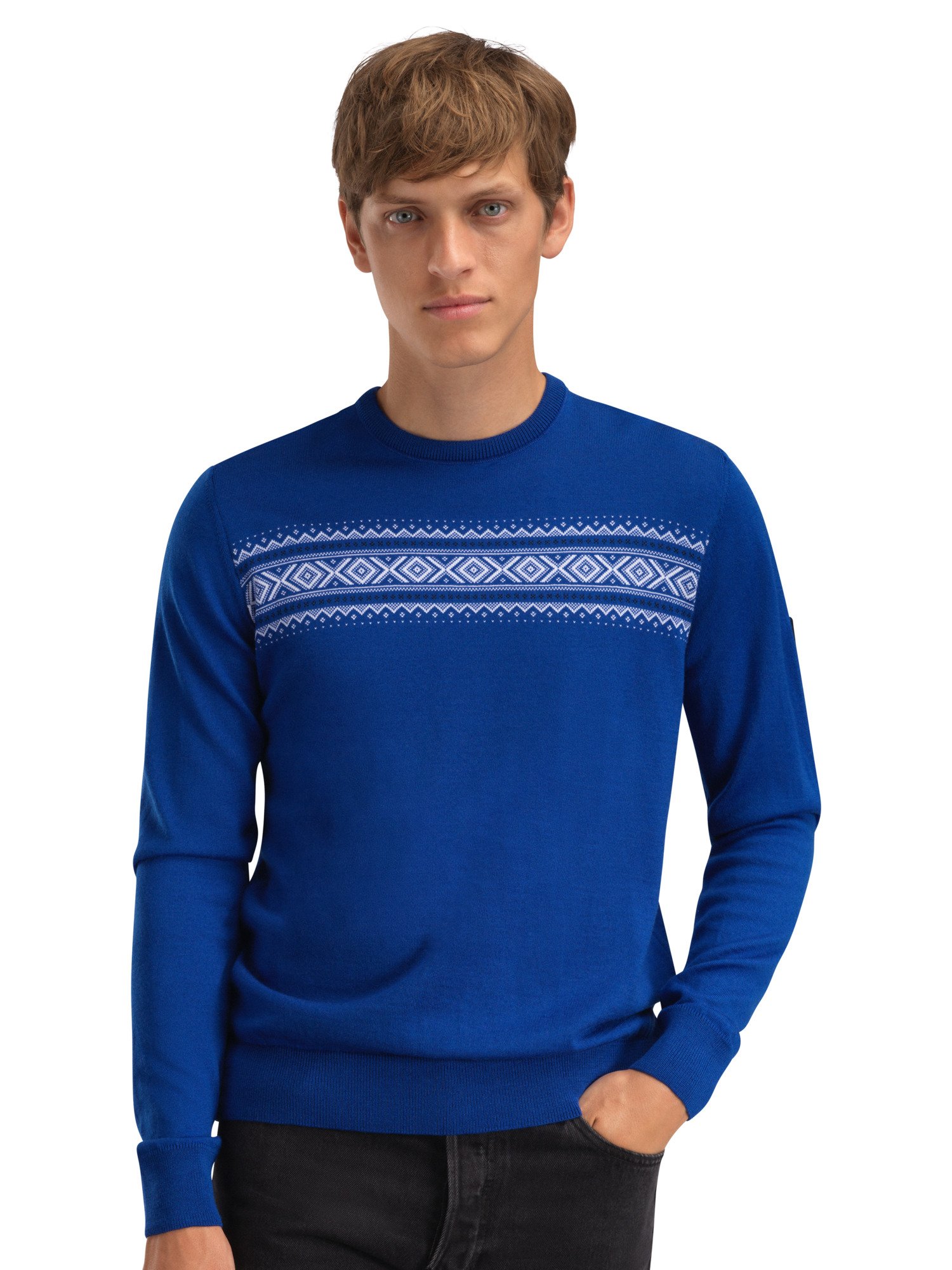 Sverre Men’s Sweater - Merino Wool Ultramarine white navy