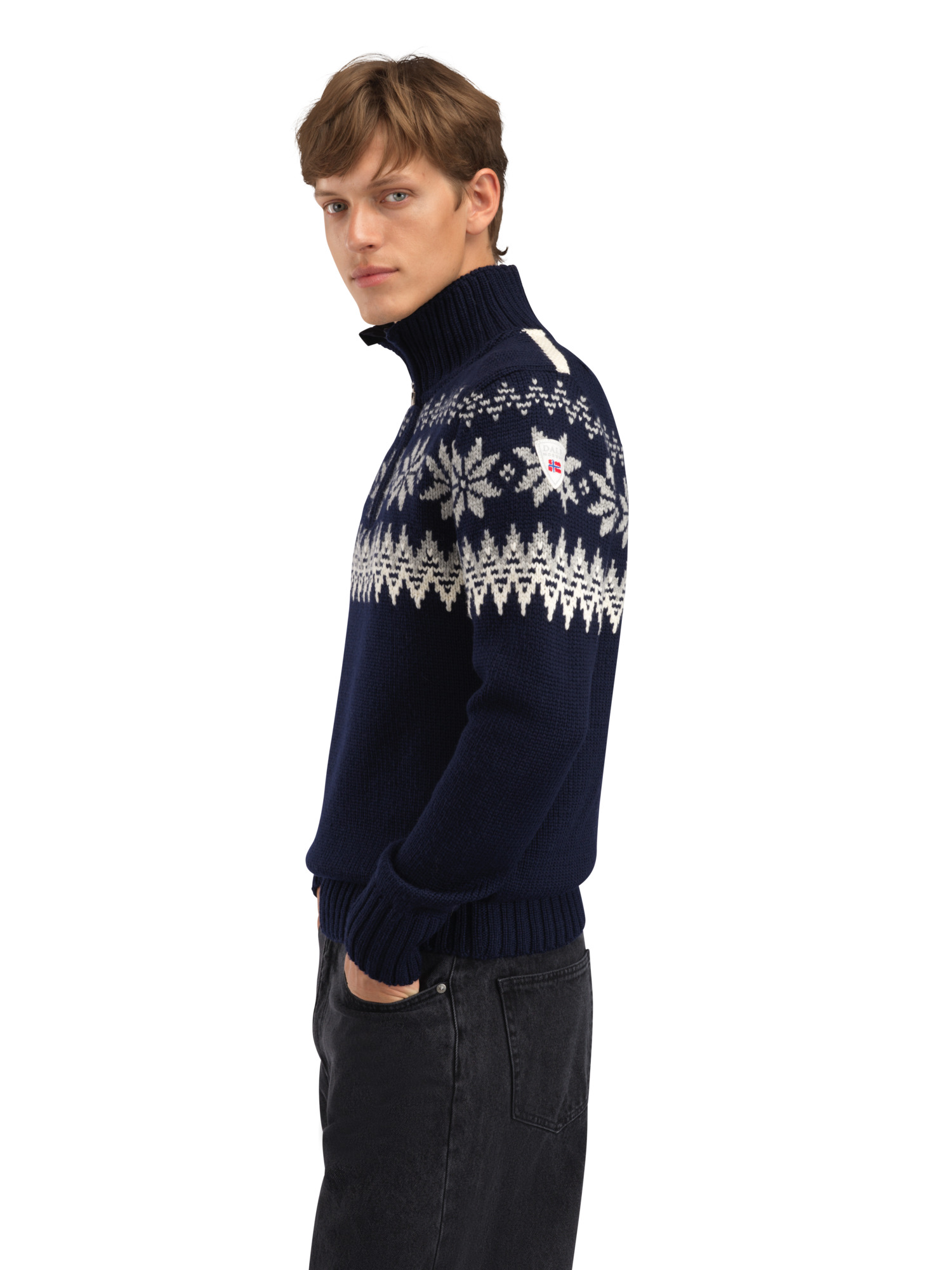 Myking Masc Sweater Navy Offwhite Lightcharcoal - Dale of Norway