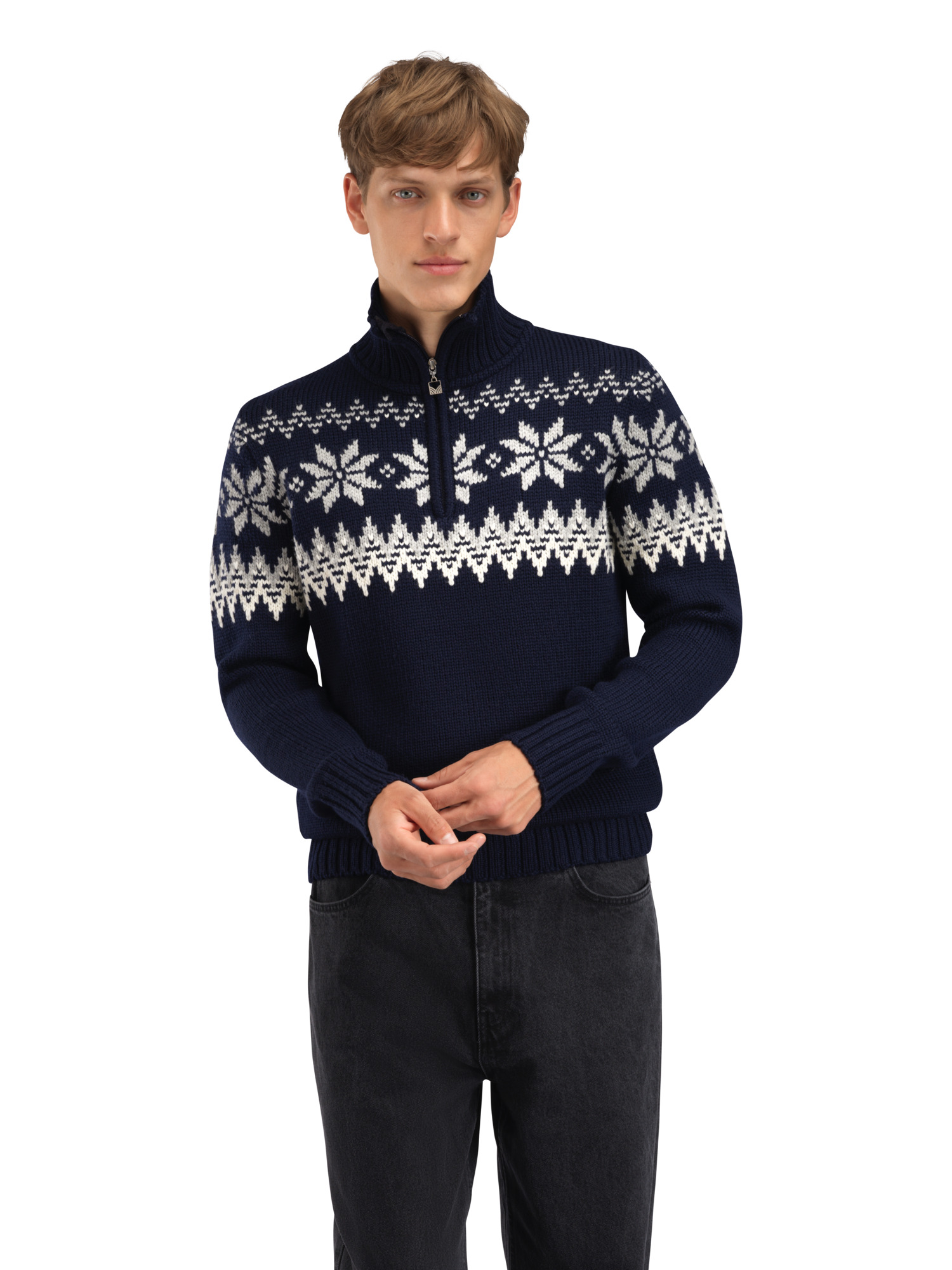 Myking Men’s Sweater - Merino Wool Navy Offwhite Lightcharcoal
