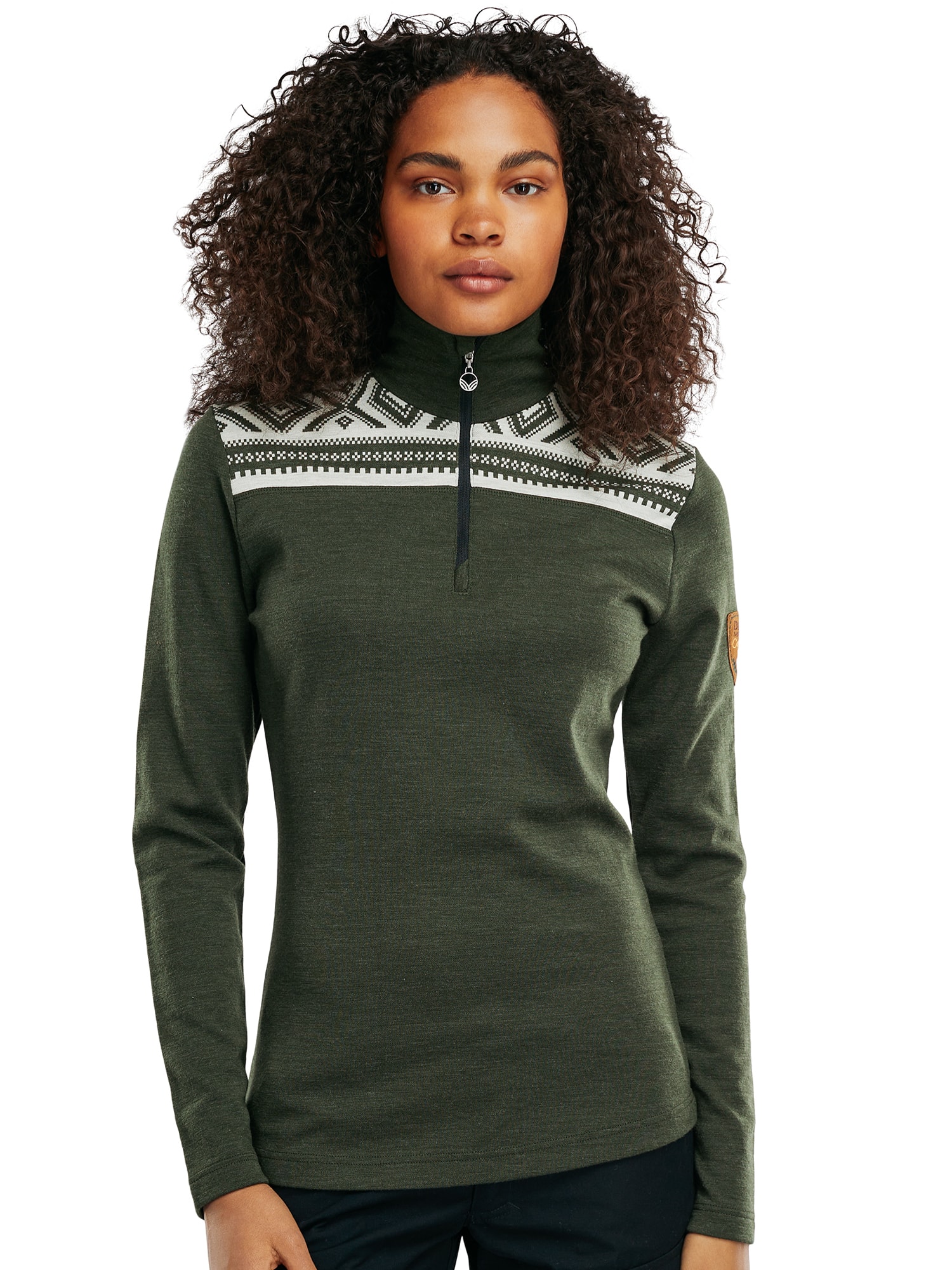 Cortina Basic Fem Sweater Darkgreen Offwhite - Dale of Norway