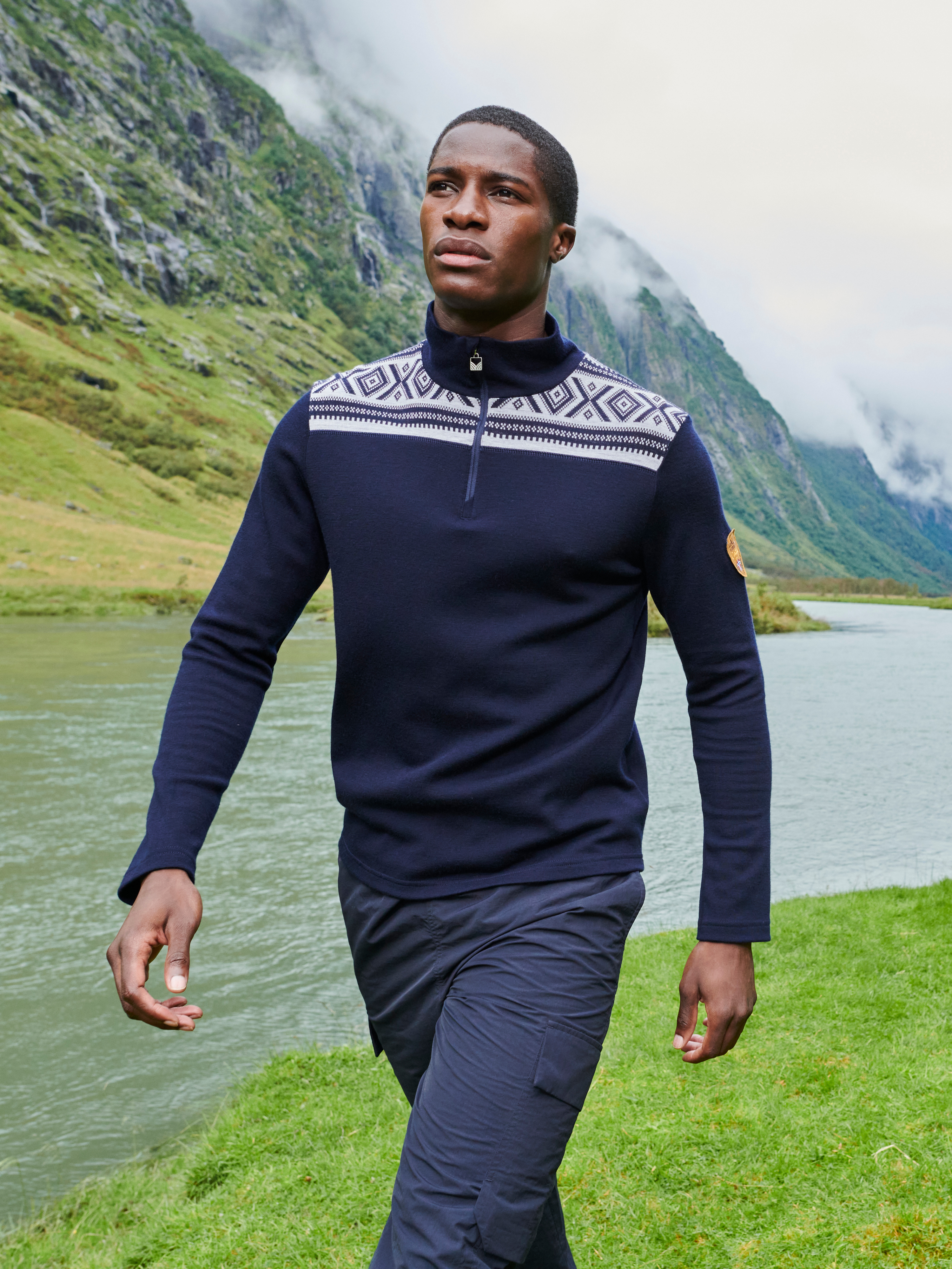 Cortina Superfine Men’s Sweater - Superfine Merino Navy Offwhite