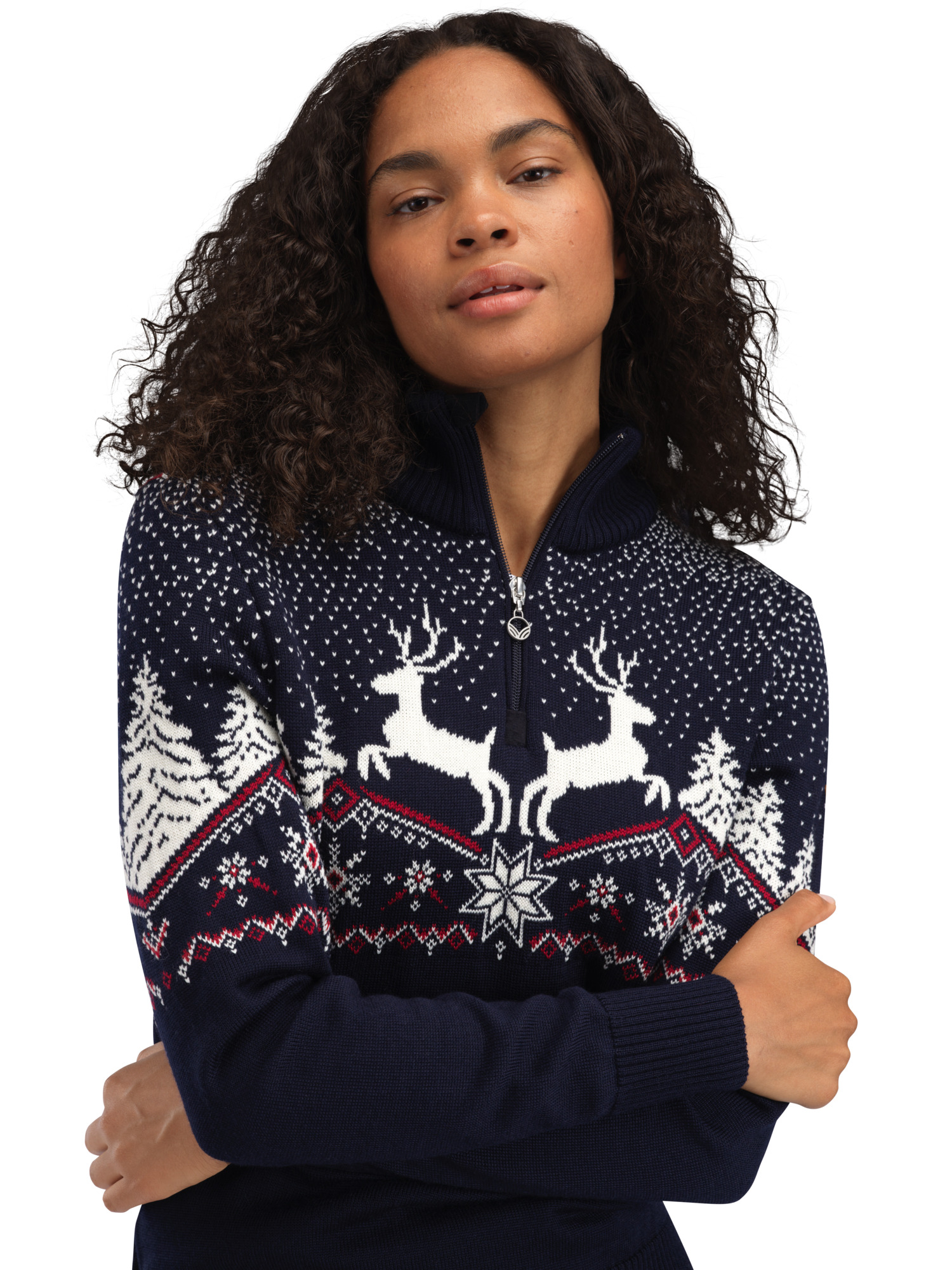 Dale Christmas Fem Sweater Navy Offwhite Redrose - Dale of Norway