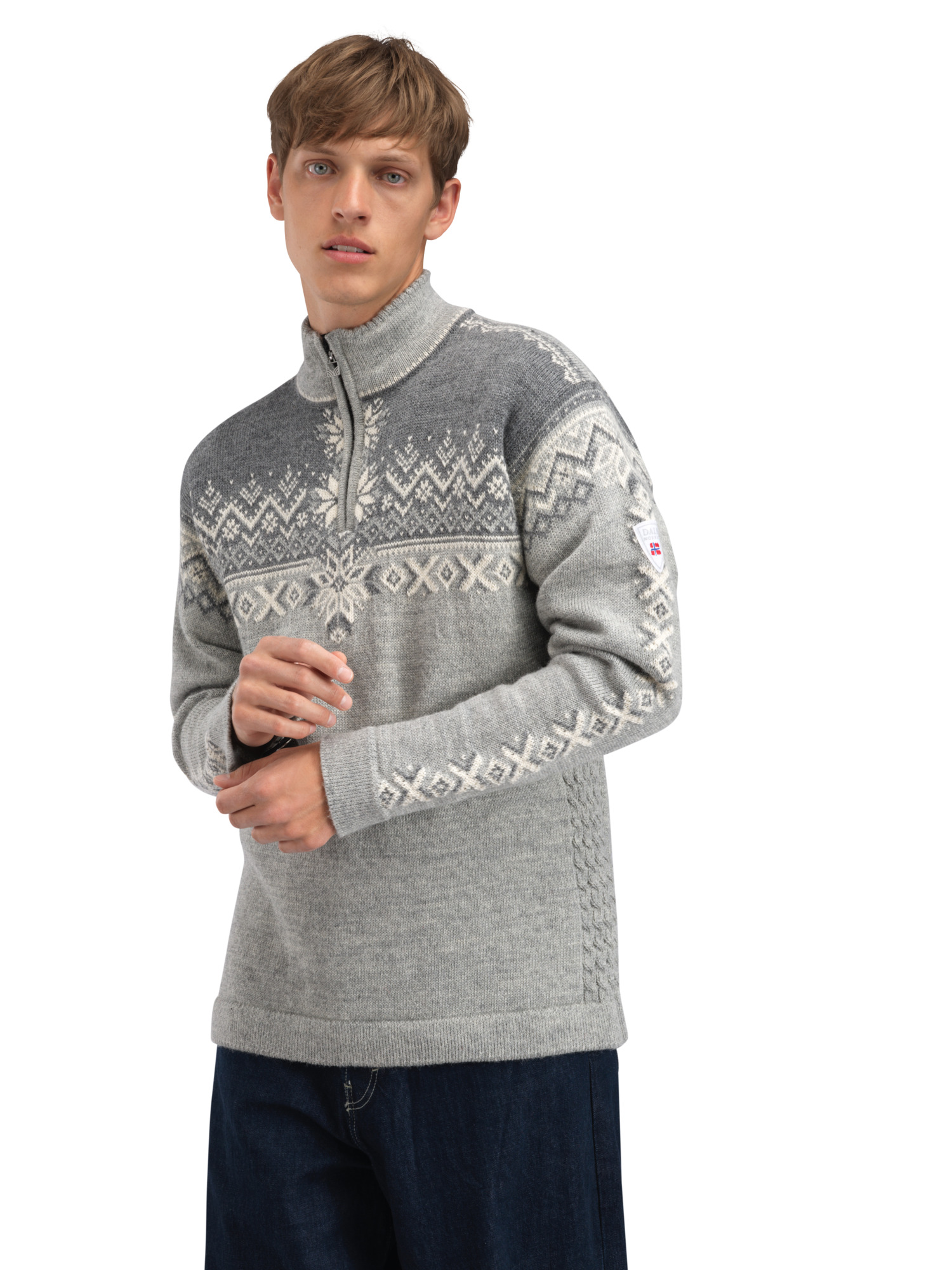 140th Anniversary Men’s Sweater - Norwegian Wool Lightcharcoal Smoke Offwhite