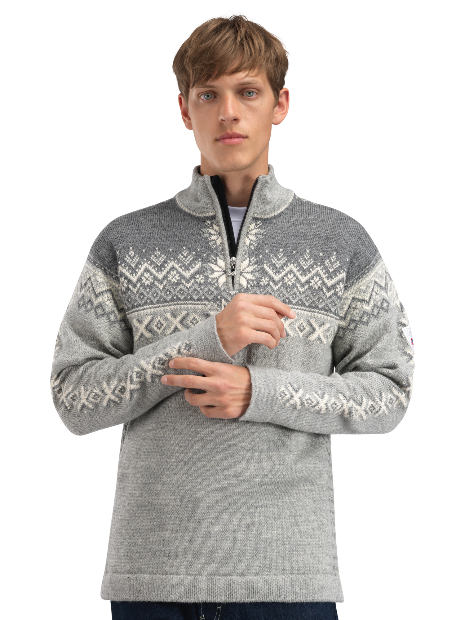 140th Anniversary Men’s Sweater - Norwegian Wool Lightcharcoal Smoke Offwhite