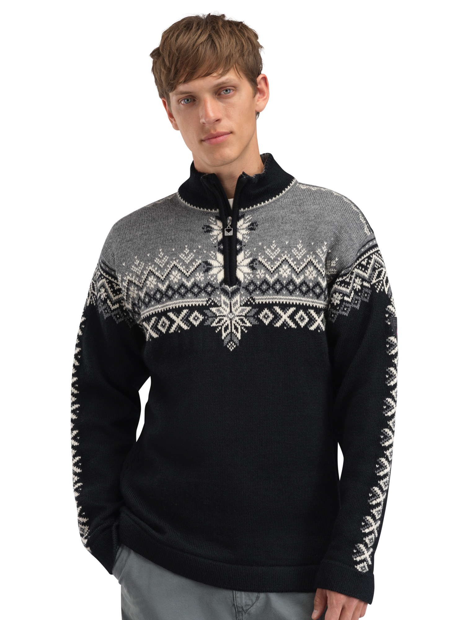 140th Anniversary Men’s Sweater - Norwegian Wool Black Smoke Offwhite