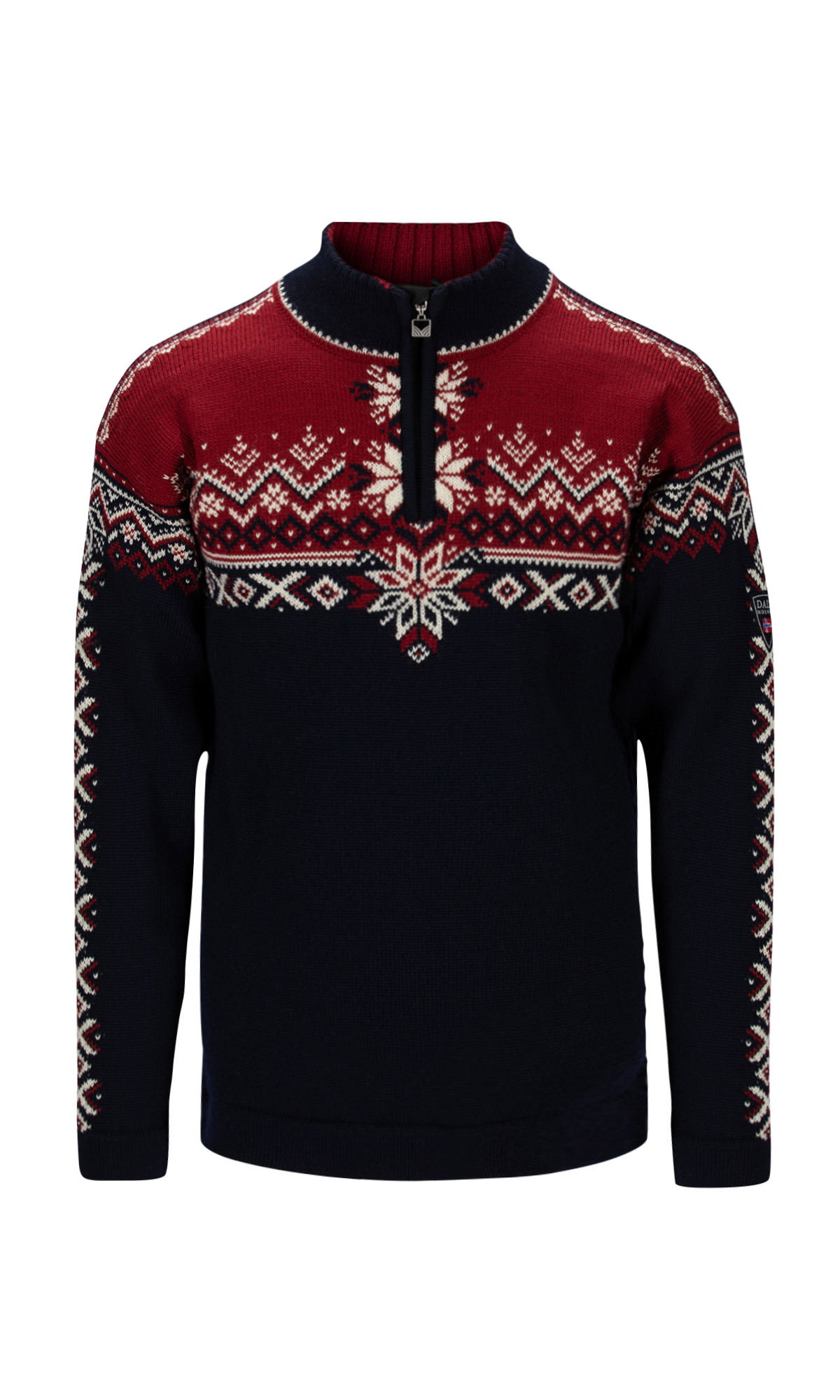 140th Anniversary Men’s Sweater - Norwegian Wool Navy Redrose Offwhite