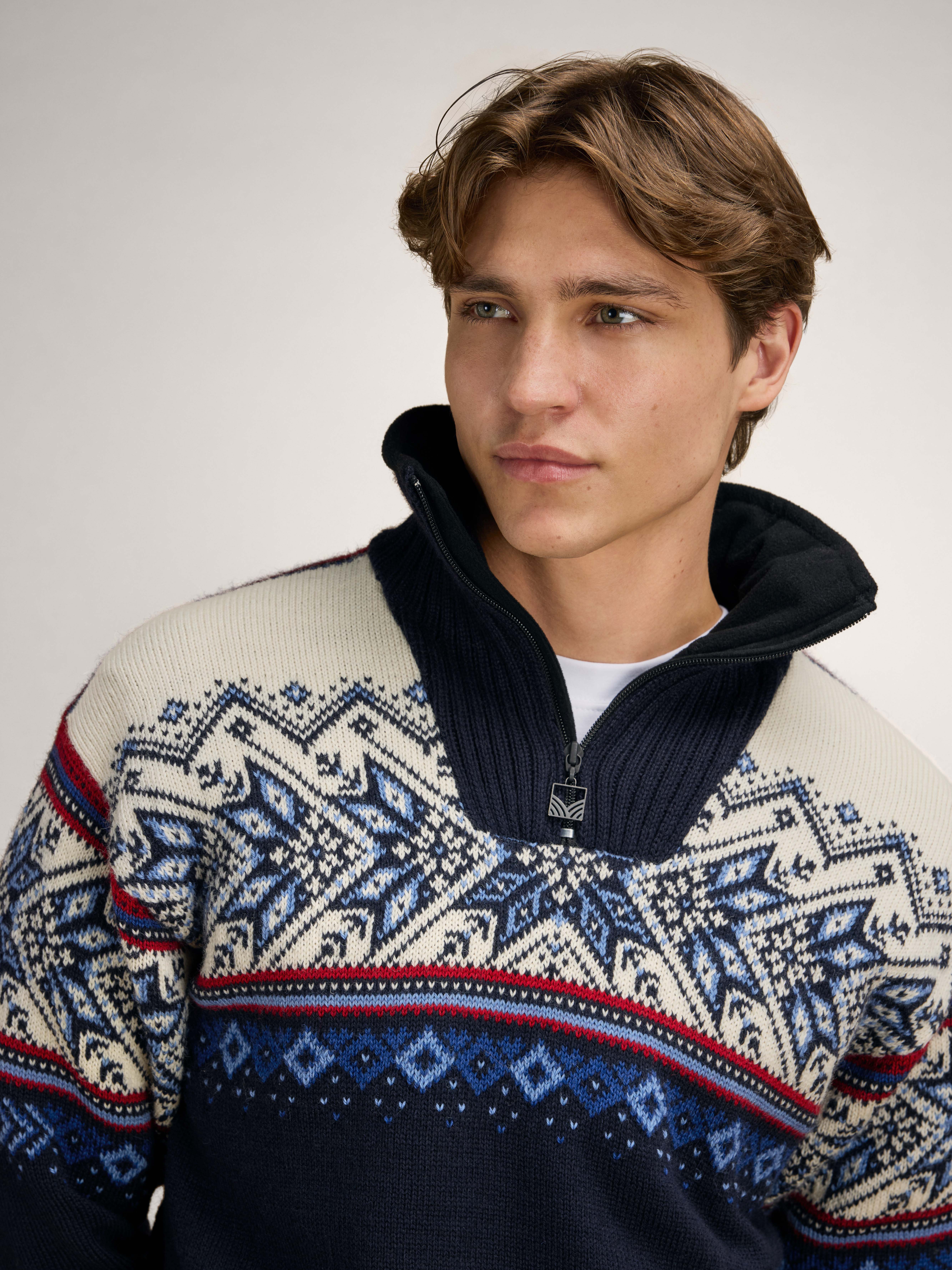 Vail WP Masc Sweater Navy Red Offwhite Indigo Blue - Dale of Norway