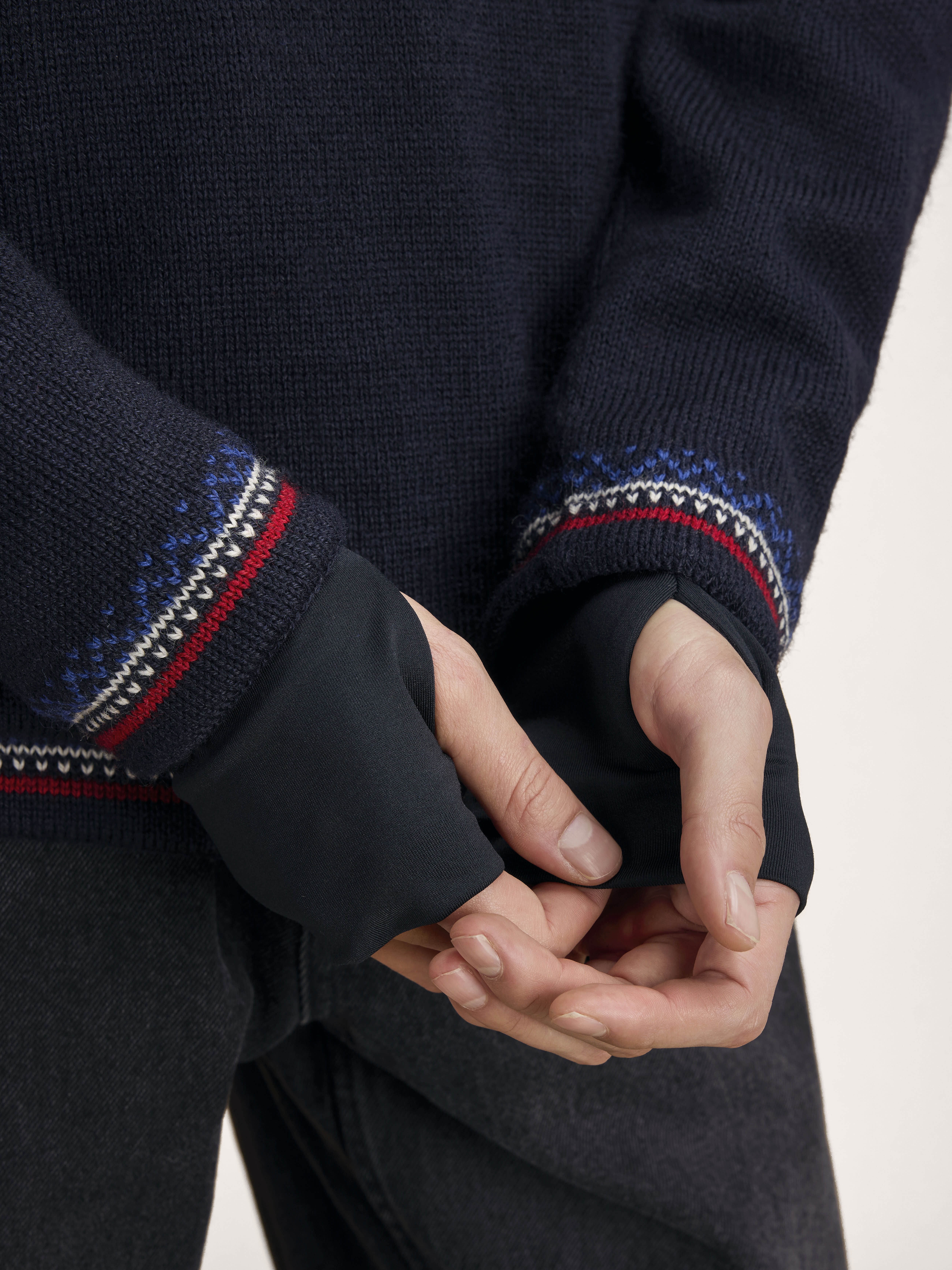Vail Windproof Men’s Sweater - Norwegian Wool  Navy Red Offwhite Indigo Blue