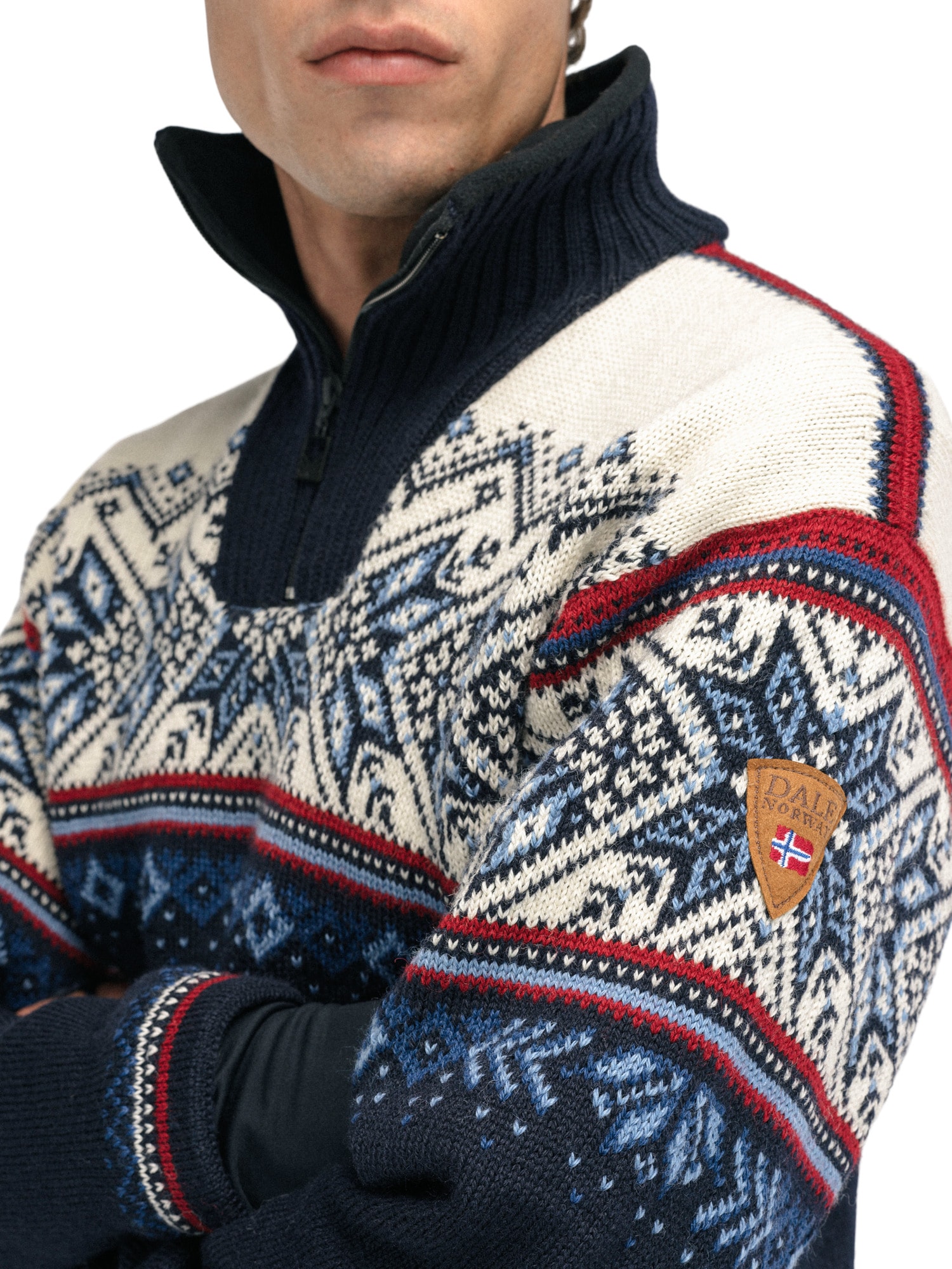 Vail WP Masc Sweater Navy Red Offwhite Indigo Blue - Dale of Norway