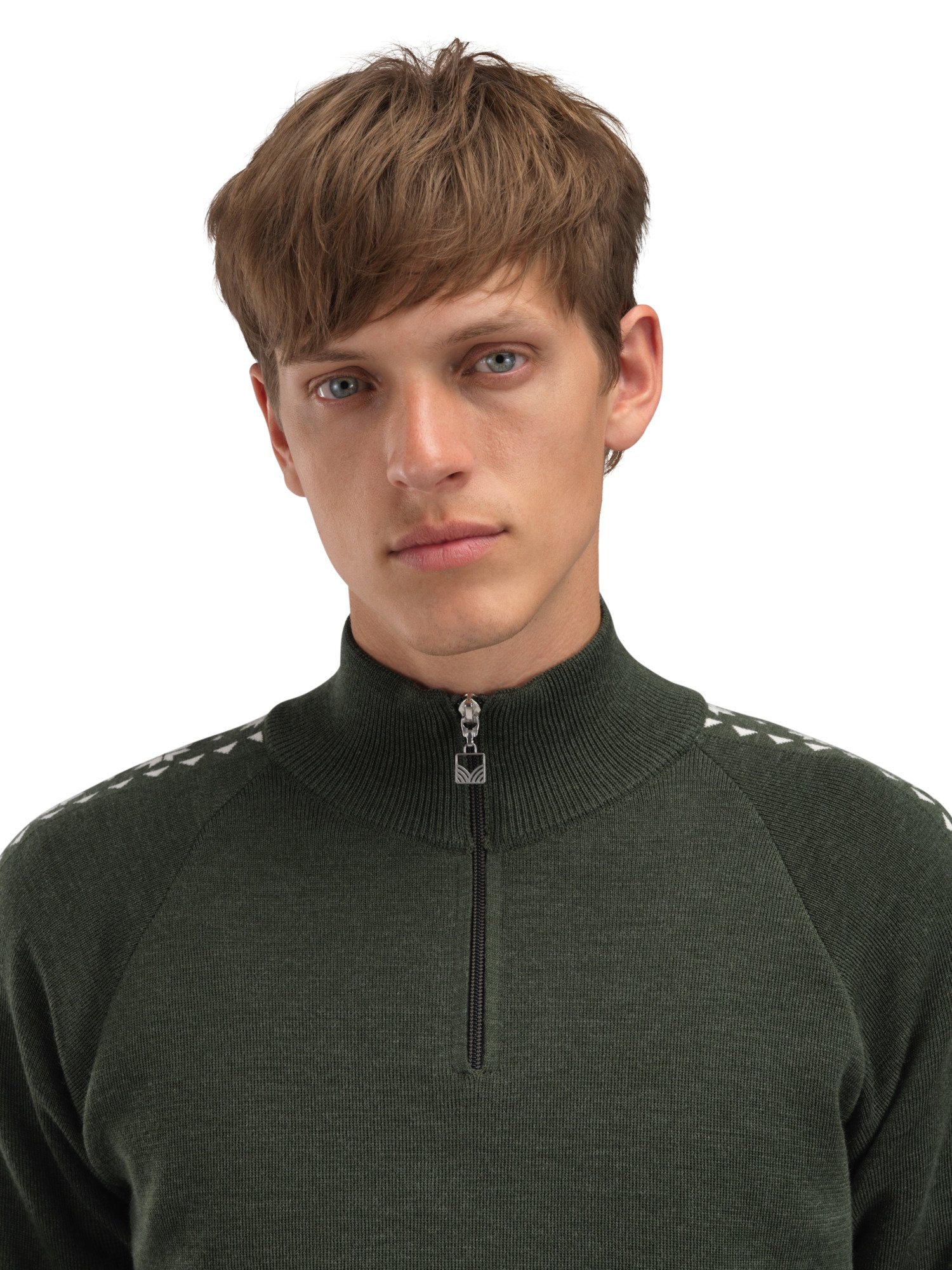 Geilo Men’s Sweater - Merino Wool Darkgreen Offwhite