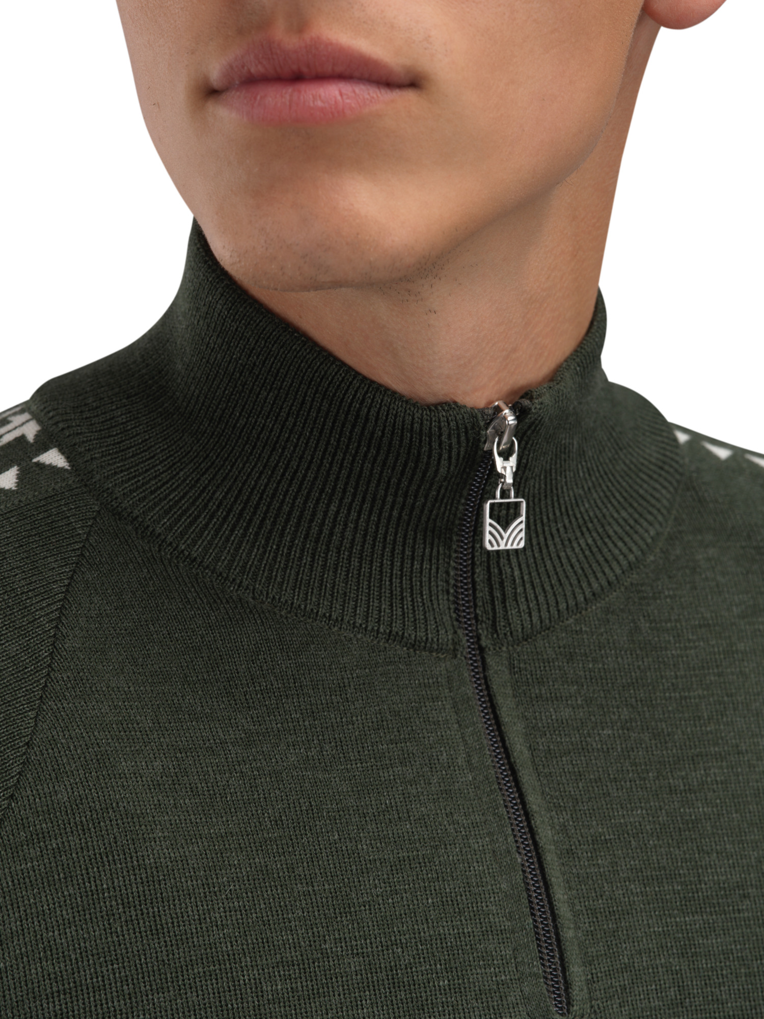 Geilo Men’s Sweater - Merino Wool Darkgreen Offwhite