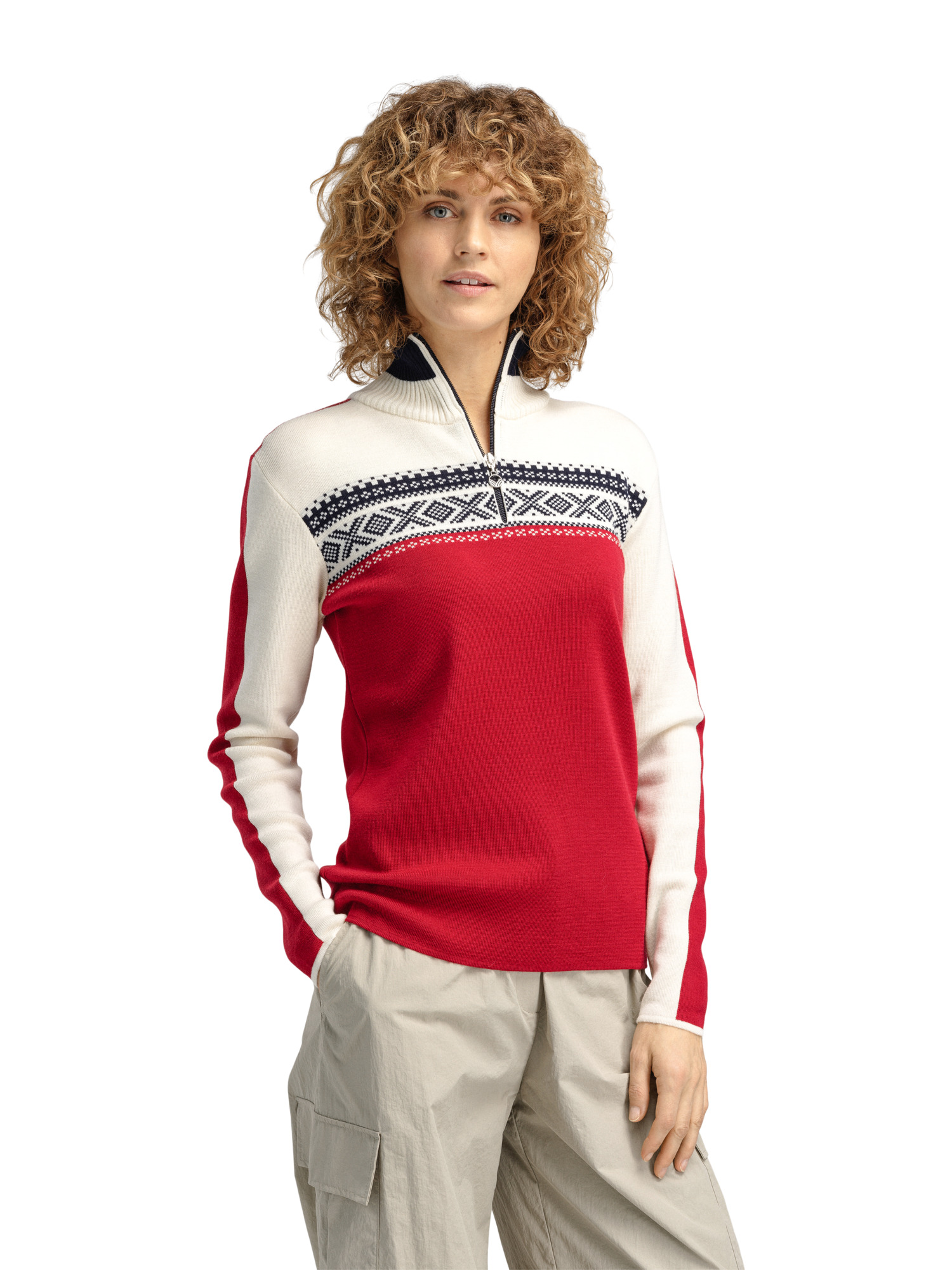 Dystingen women’s merino wool sweater Raspberry Offwhite Navy