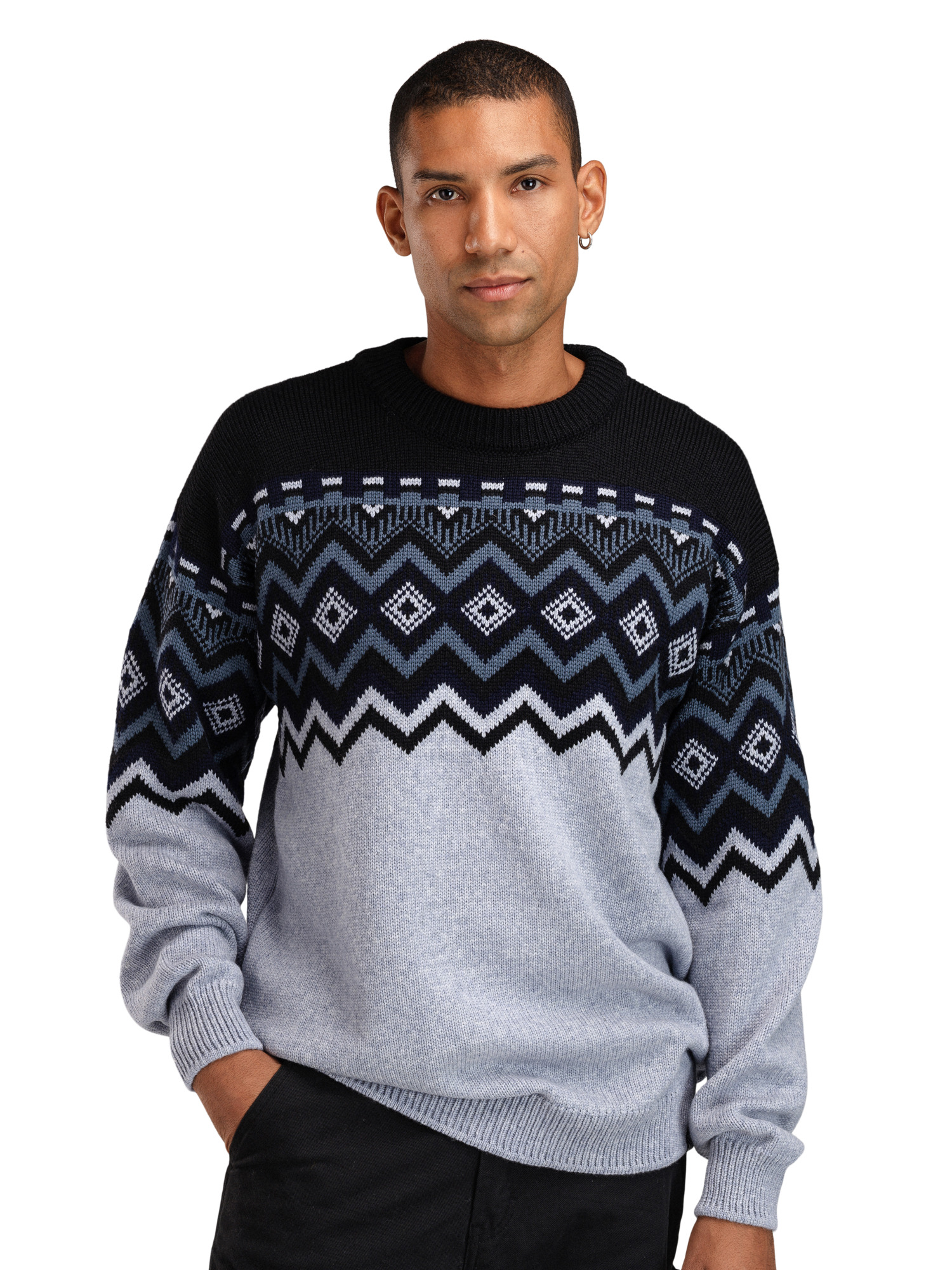 Randaberg men's sweater  Light Blue Mel. Black Steel