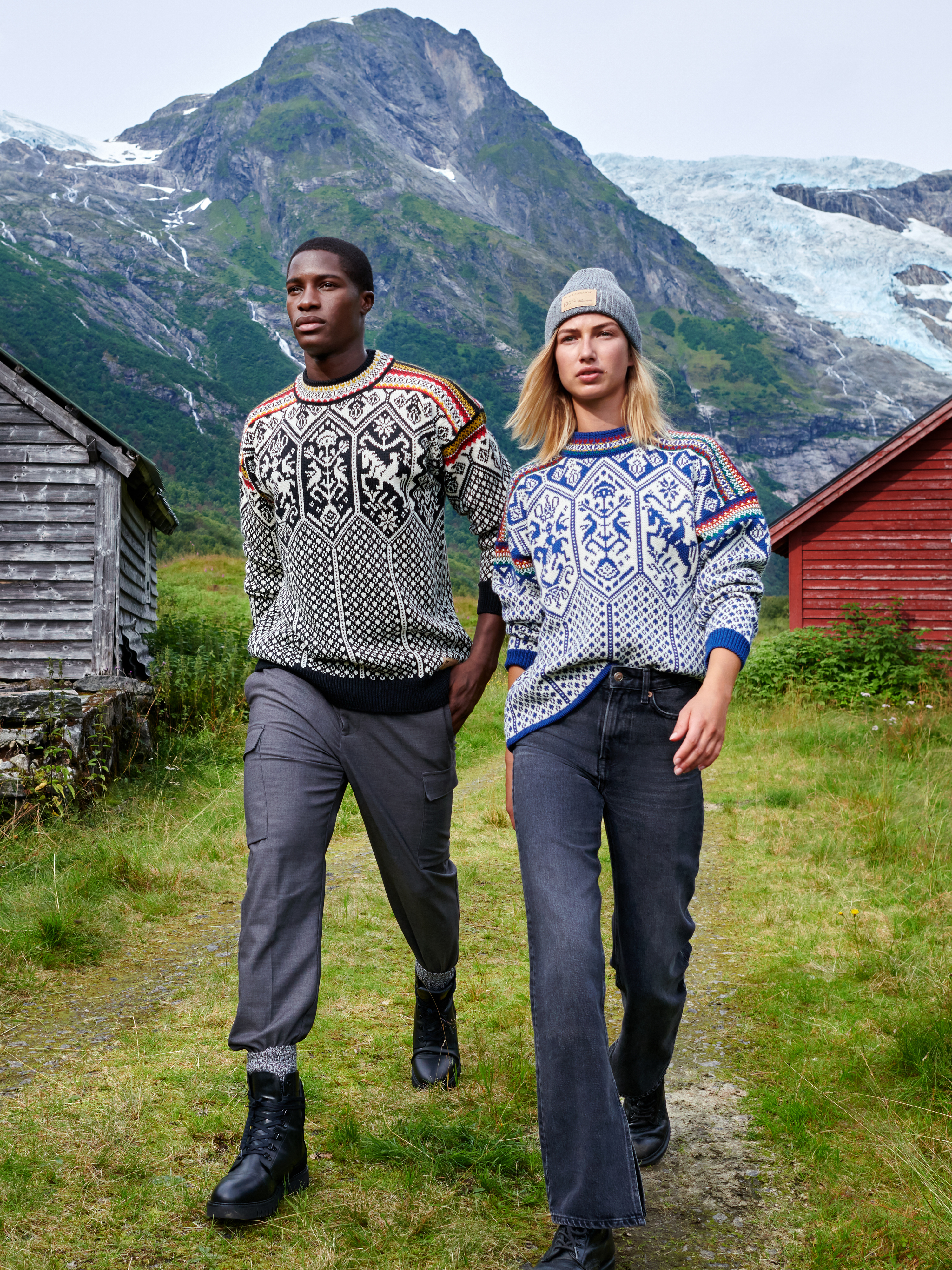 1994 Lillehammer wool sweater unisex Black Mustard Offwhite