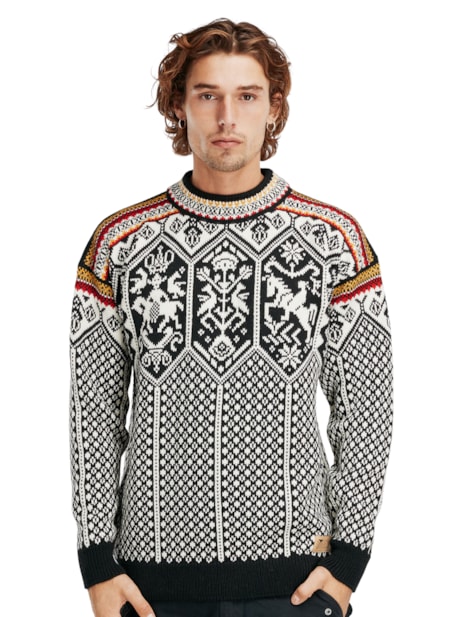 Black And White Round Neck Men Printed Woolen Sweater, Size: Large