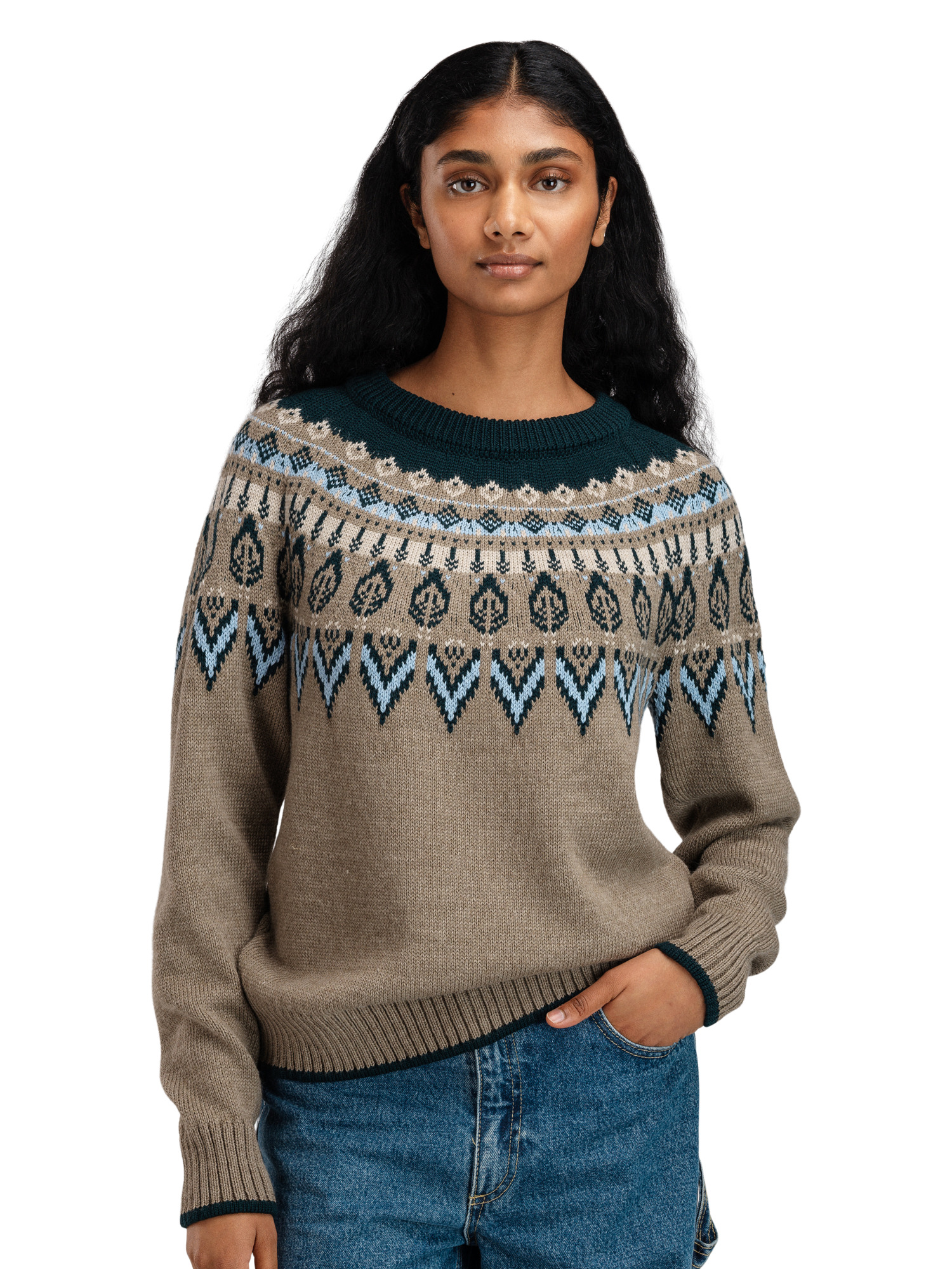 Sula Women's Sweater Pinegreen Iceblue Mountanstone